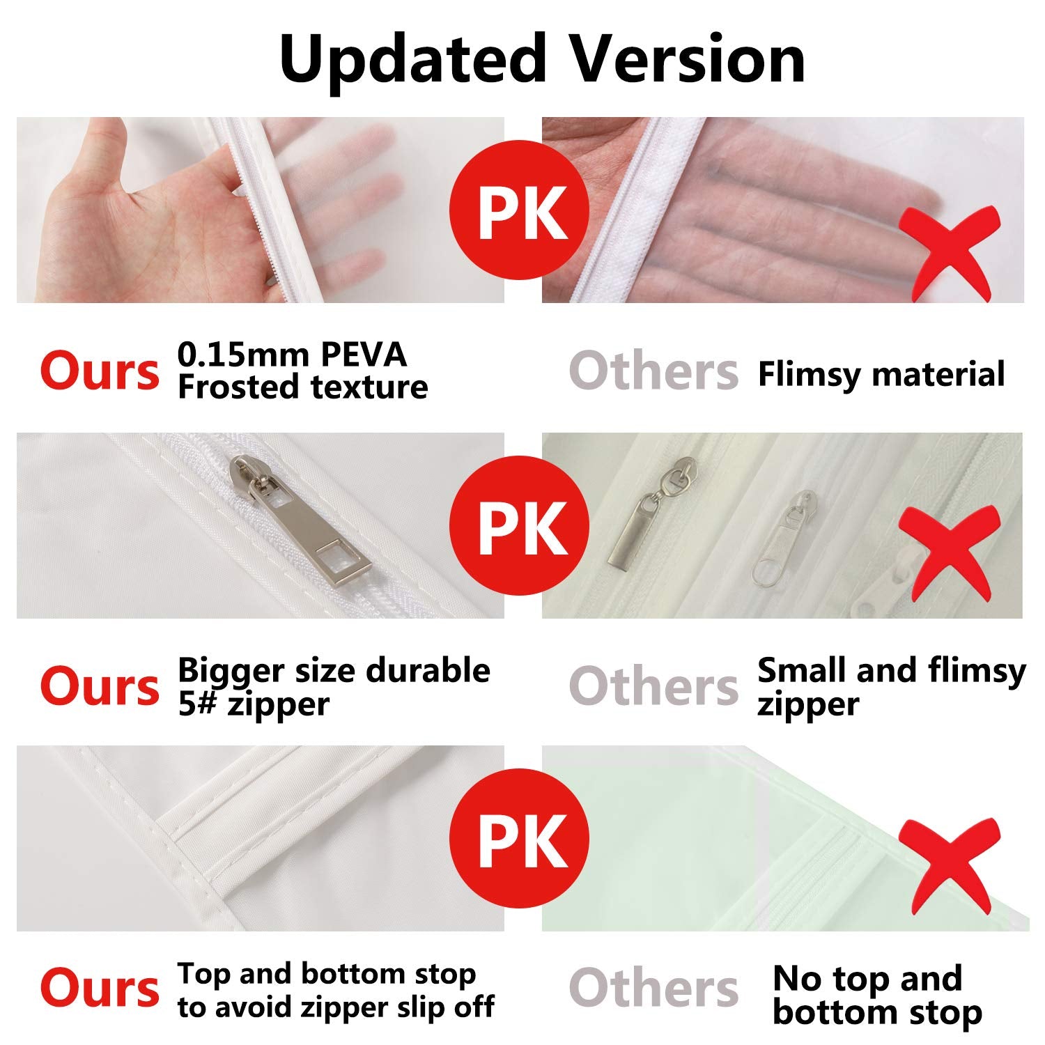 Vosigreen Hanging Garment Bags 12 Piece Set - 60 Inch Translucent Dust Proof Clothes Bag White Breathable Full Zipper Dust Cover