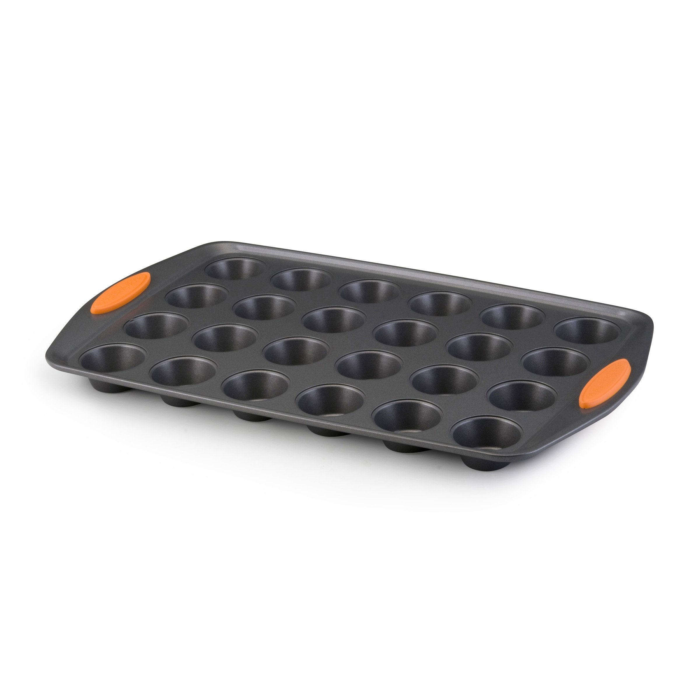 Rachael Ray Yum-O! Nonstick Bakeware 24-Cup Oven Lovin Mini Muffin Pan, Gray With Orange Handles