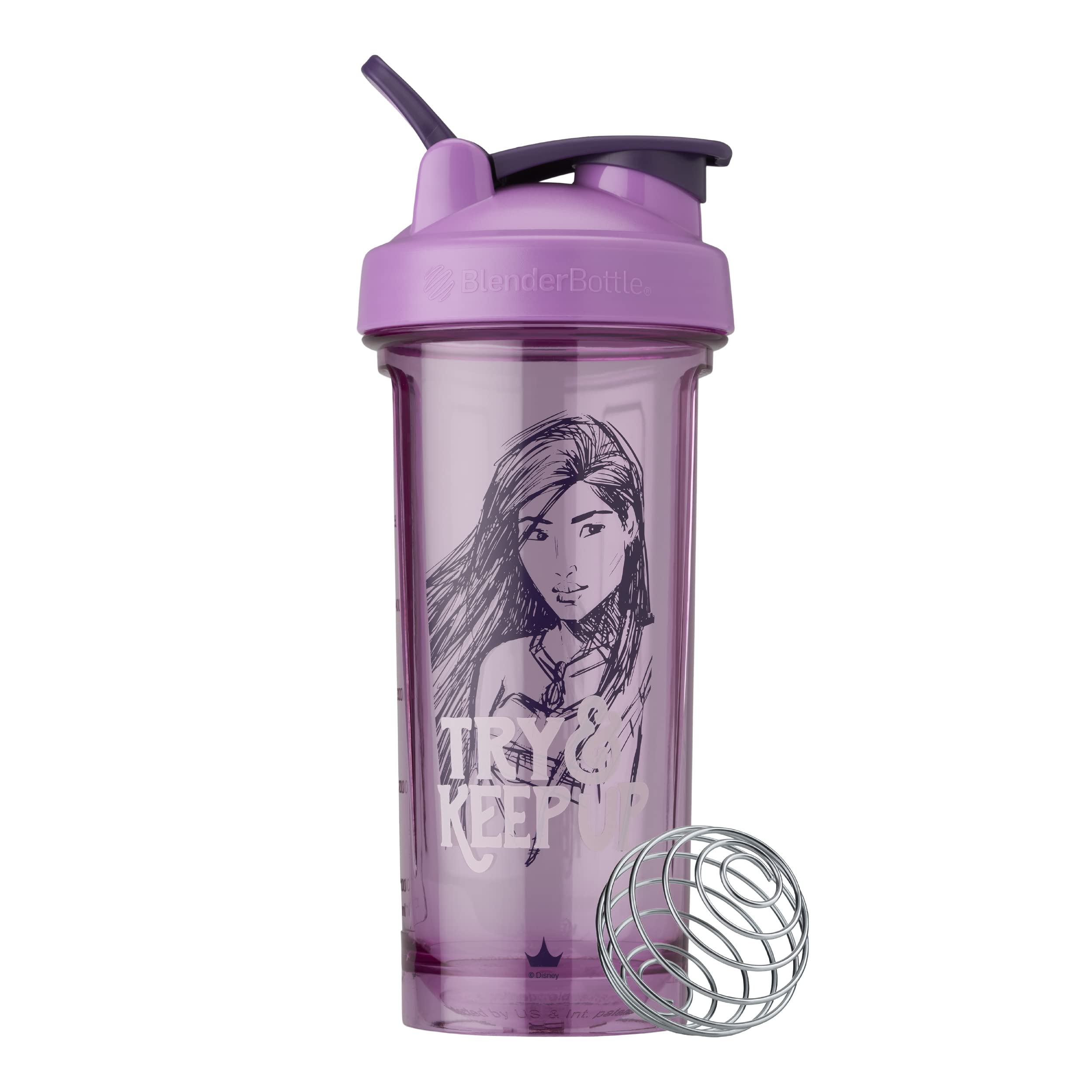 BlenderBottle Disney Princess Shaker Bottle Pro Series, Perfect for Protein Shakes and Pre Workout, 28-Ounce, Try To Keep Up, Po
