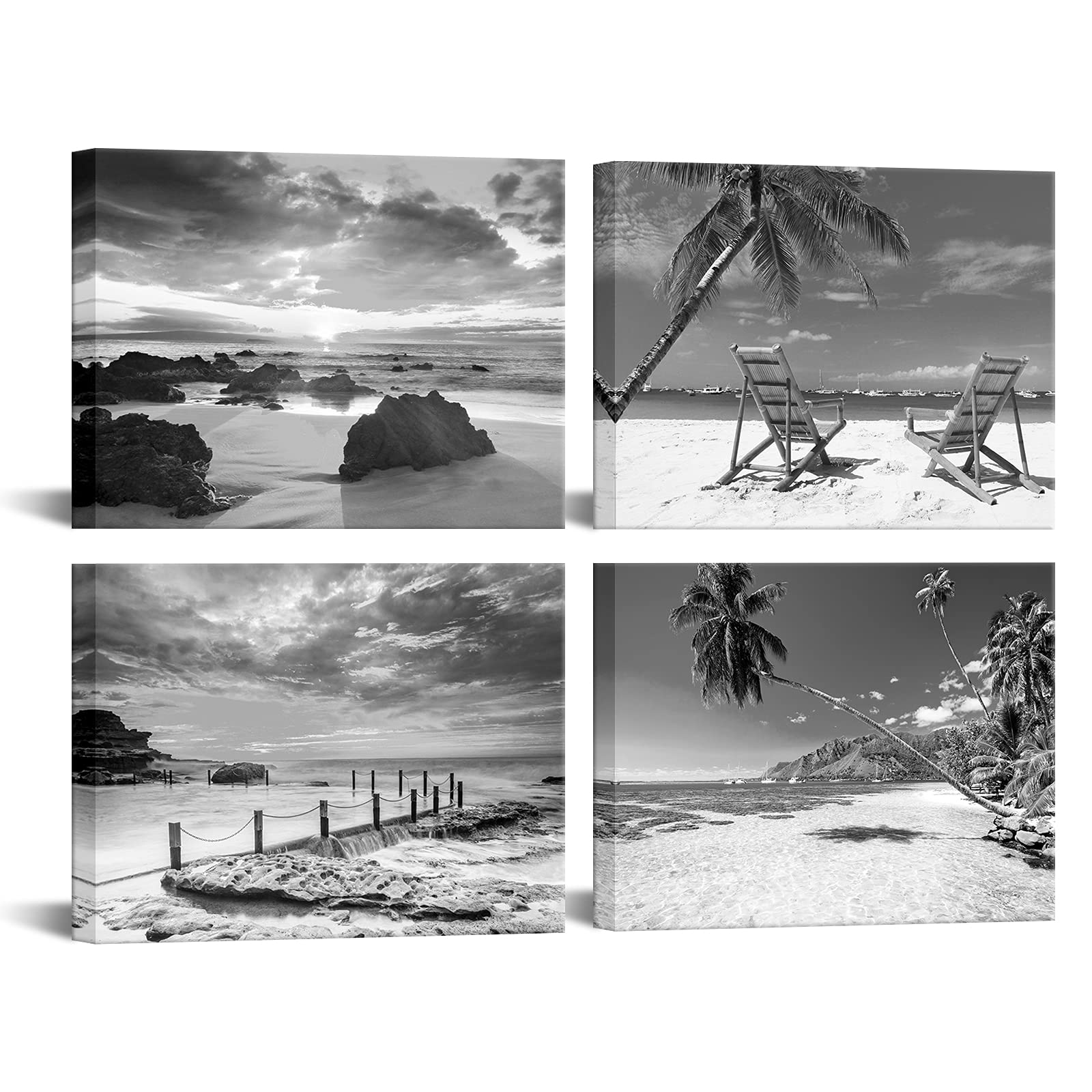 Nachic Wall Black And White Beach Wall Art Sea Sunrise Pictures Palm Tree Landscape Painting On Canvas Modern Home Living Room B