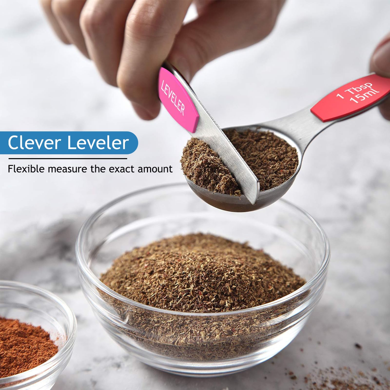 Wildone 14 Piece Stainless Steel Measuring Spoons Set, Including 8 Double Sided Magnetic, 1 Leveler And 5 Mini, For Dry And Liqu