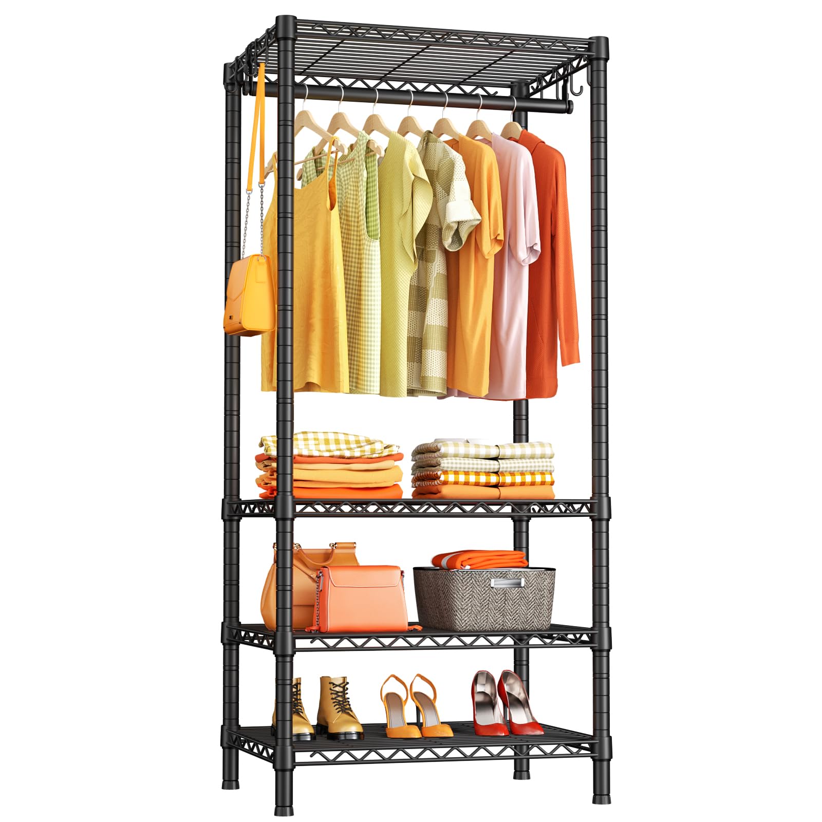 Ulif H4 Mini Portable Closet, 4 Tiers Freestanding Clothing Garment Rack For Small Space, Metal Clothes Wardrobe System For Bedr