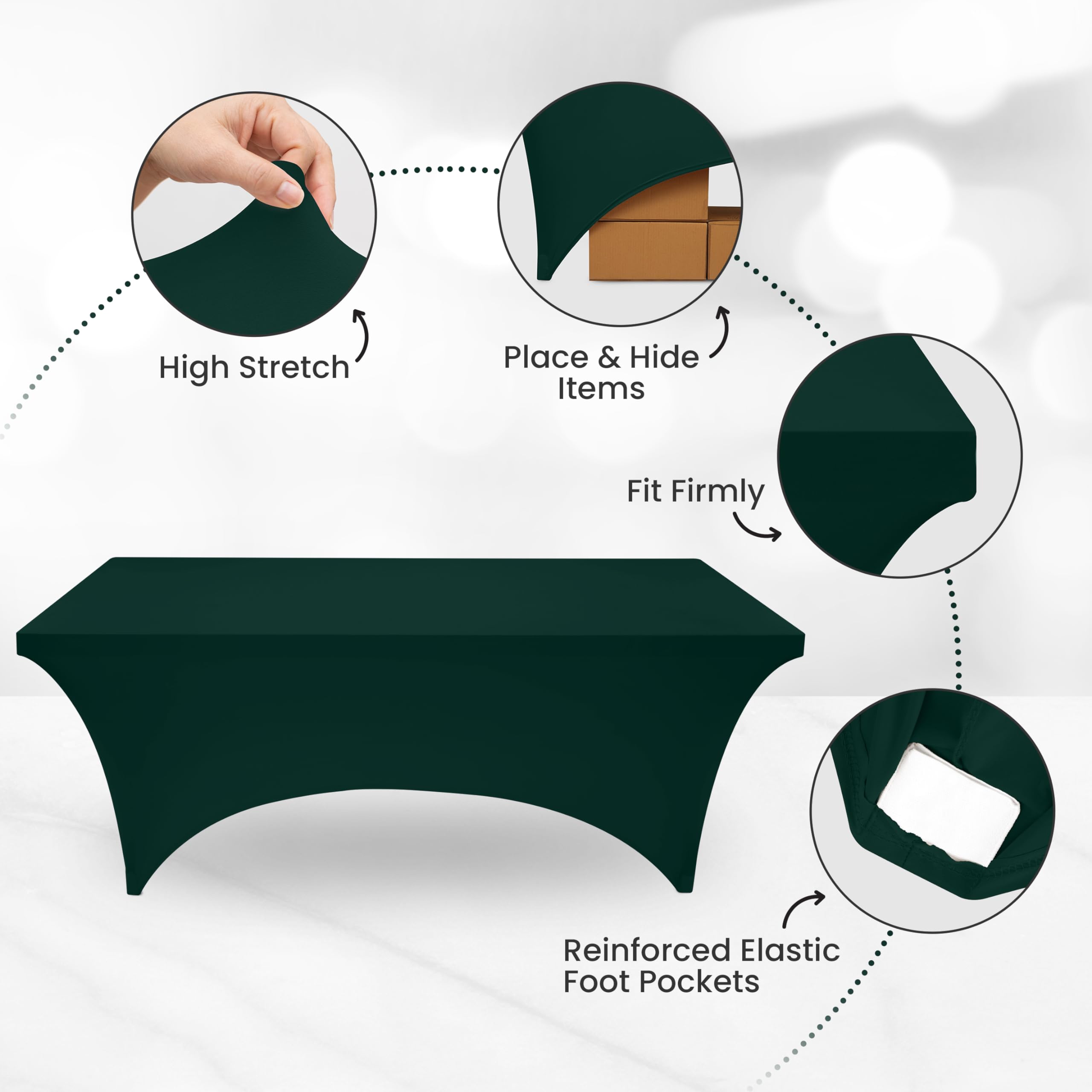 Utopia Kitchen 6Ft Spandex Table Cloth Rectangle [2 Pack, Hunter Green] 200Gsm Premium Stretch, Lycra, Washable And Wrinkle Resi
