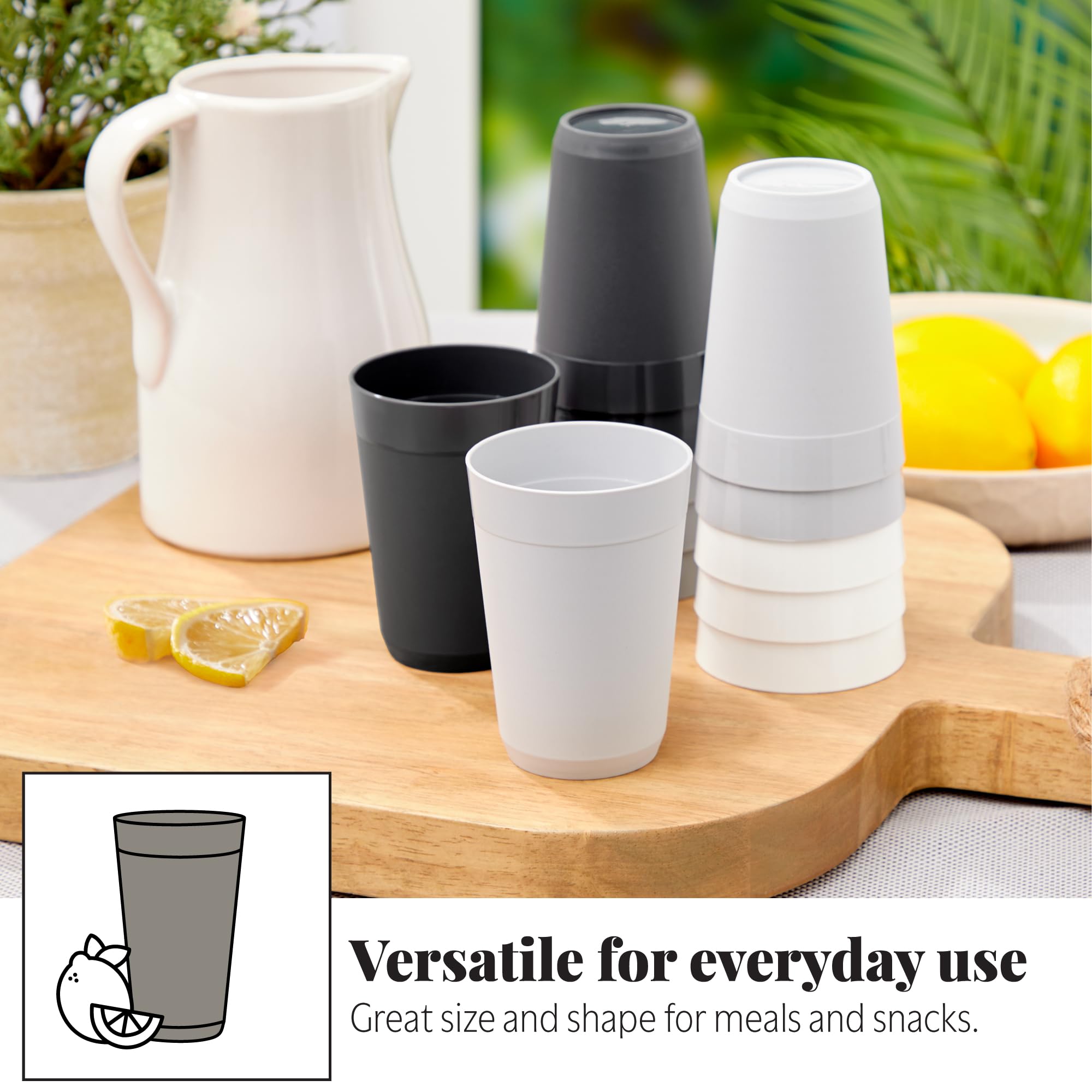 Us Acrylic Newport 10 Ounce Unbreakable Plastic Stackable Juice Tumblers In Grey Stone | Set Of 12 Drinking Cups | Reusable, Bpa