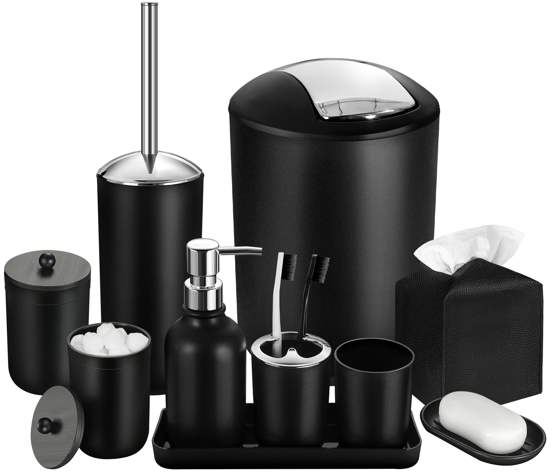 Alpiriral Black Bathroom Accessories Set, 10Pcs Bathroom Accessory Set With Trash Can, Soap Dispenser And Toothbrush Holder, Soa