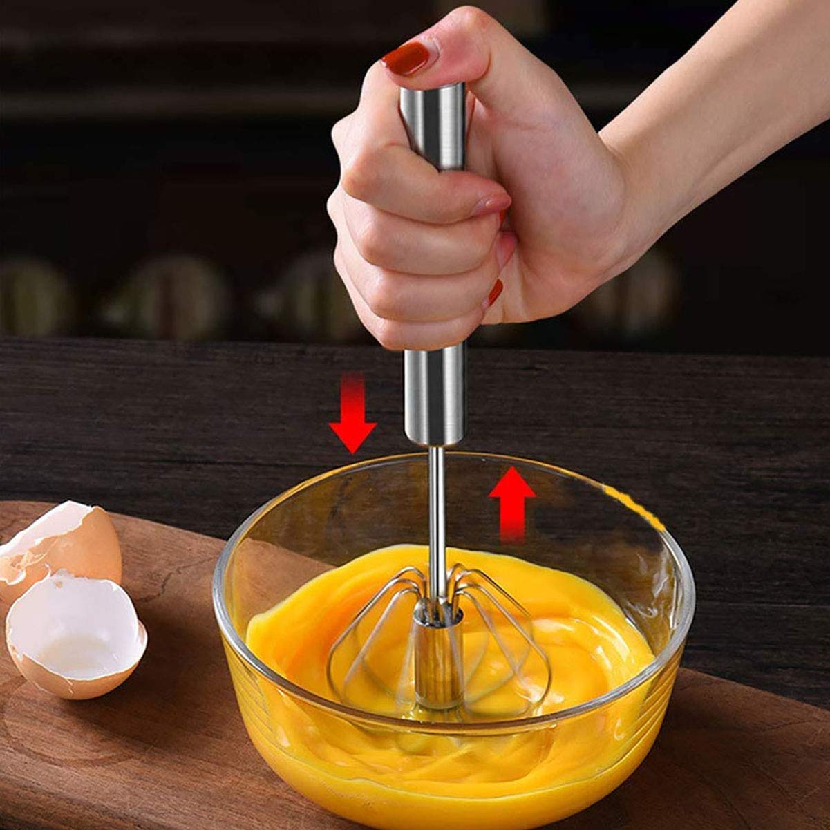 Stainless Egg Whisks, Hand Push Egg Rotary Whisk, Egg Beater Mixer, Semi-Automatic Rotating Whisk Hand Mixer Blender