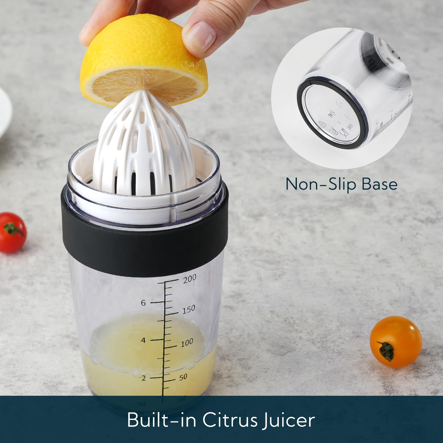 Kitchendao 2 In 1 Salad Dressing Shaker Container With Juicer, Pour Spout, Leakproof, Soft Grip, Dishwasher Safe, Homemade Oil A