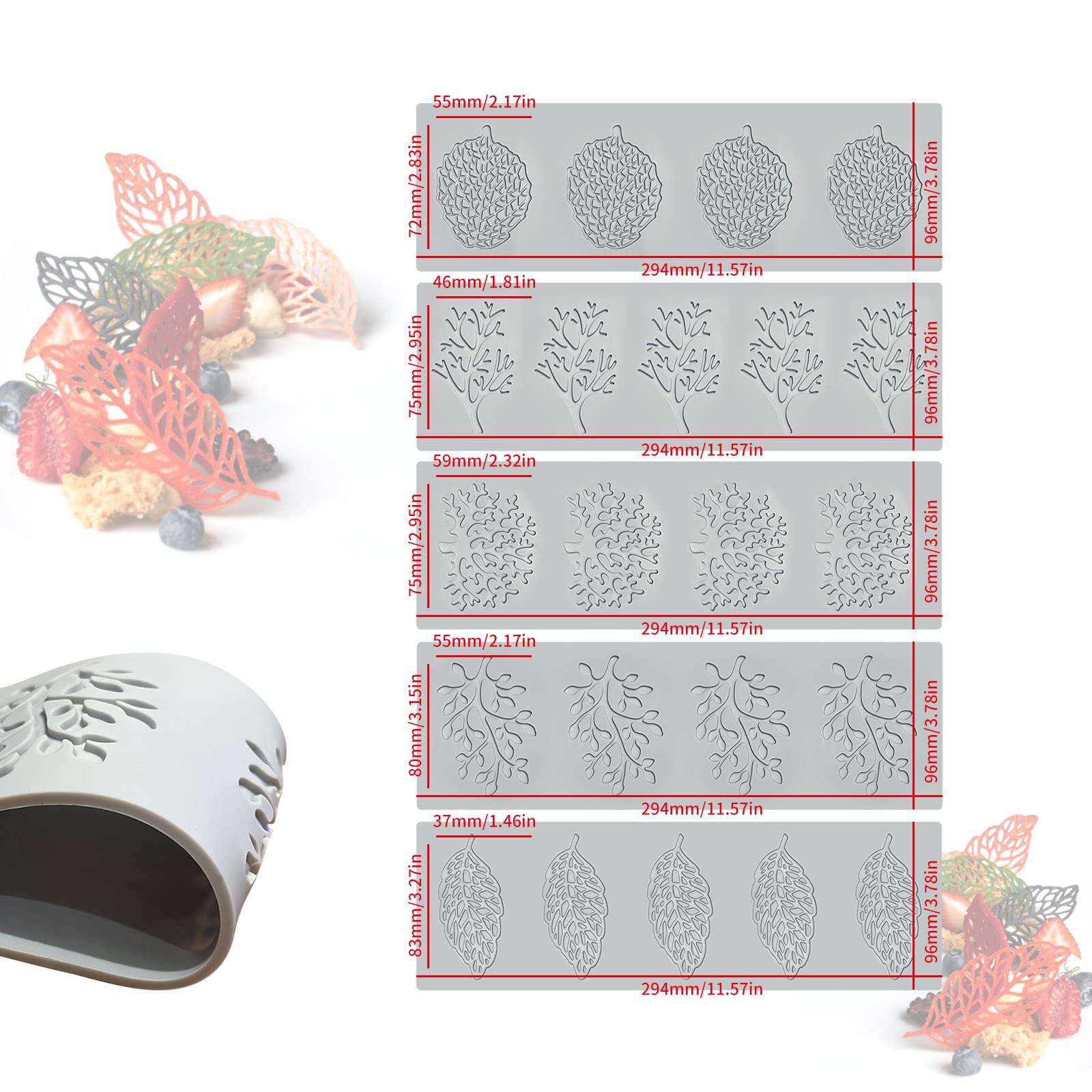 5Pcs Leaf Molds Silicone Baking Molds Fondant Molds, Hollow 3D Coral Branch Leaf Tuile Lace Silicone Cake Molds, Polymer Clay Mo