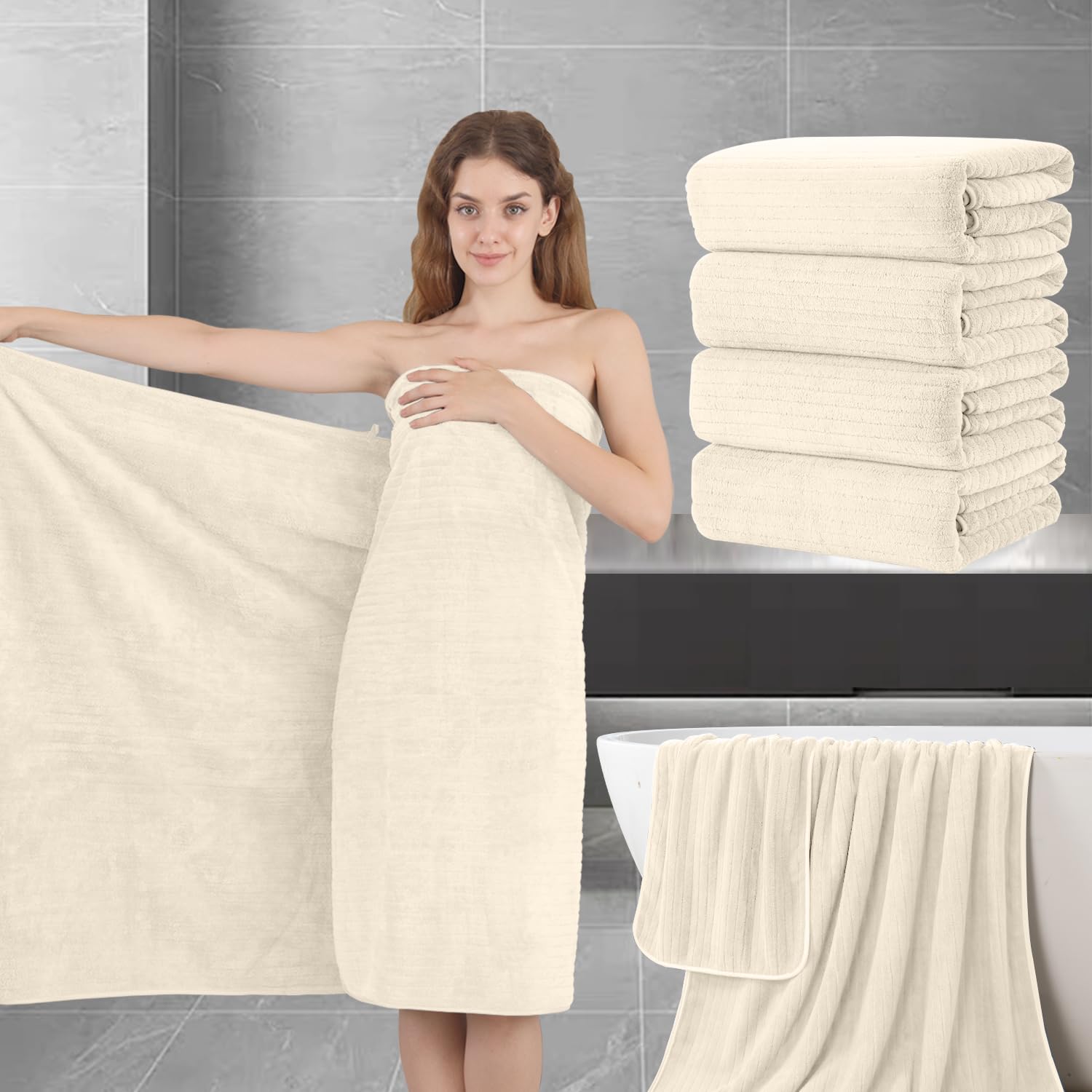 Extra Large Bath Sheet Set Of 4,Ultra Soft Fluffy Towel,35   X 70   Oversized Bath Towel Set,Premium Microfiber Bathroom Towel S