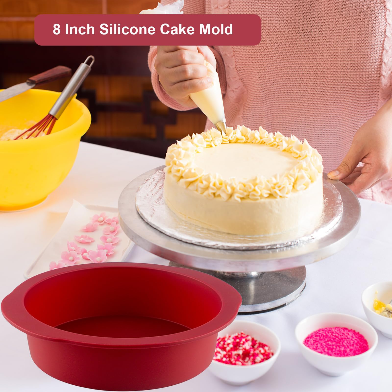 Nalchios 6 Inch Silicone Round Cake Pans Set Of 3, Non-Stick Easy Releasing Mini Cake Pans, Flexible Bpa Free Silicone Baking Mo