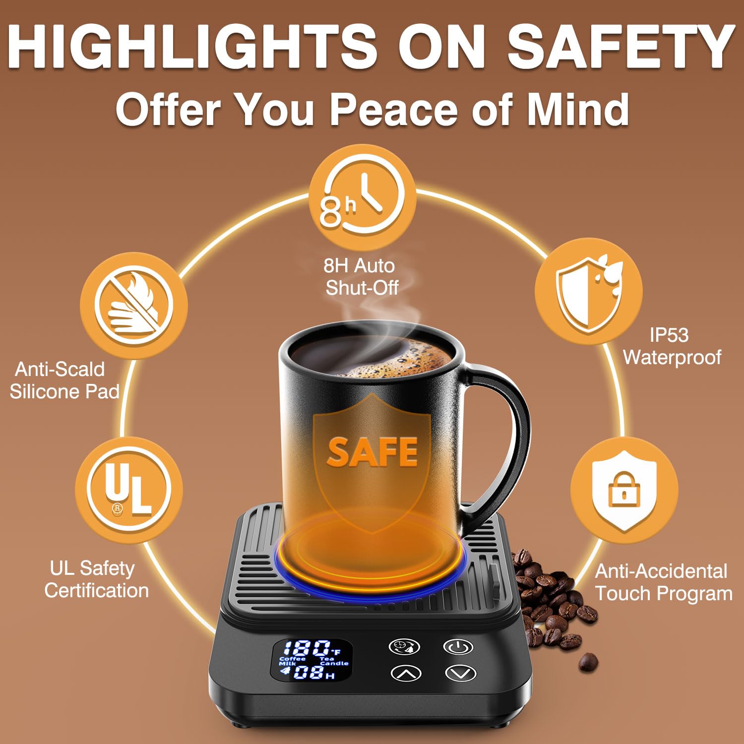 Mug Warmer, Coffee Warmer For Desk With 1-12H Auto Shut Off, 4 Temp Settings, 36W Faster Heating Cup Warmer For Coffee Beverage