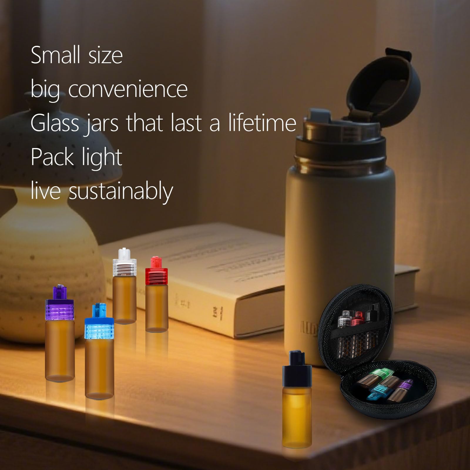 Portable Glass Compact Dispenser Bottle With Portable Zipper Storage Bag, Pack Of 6
