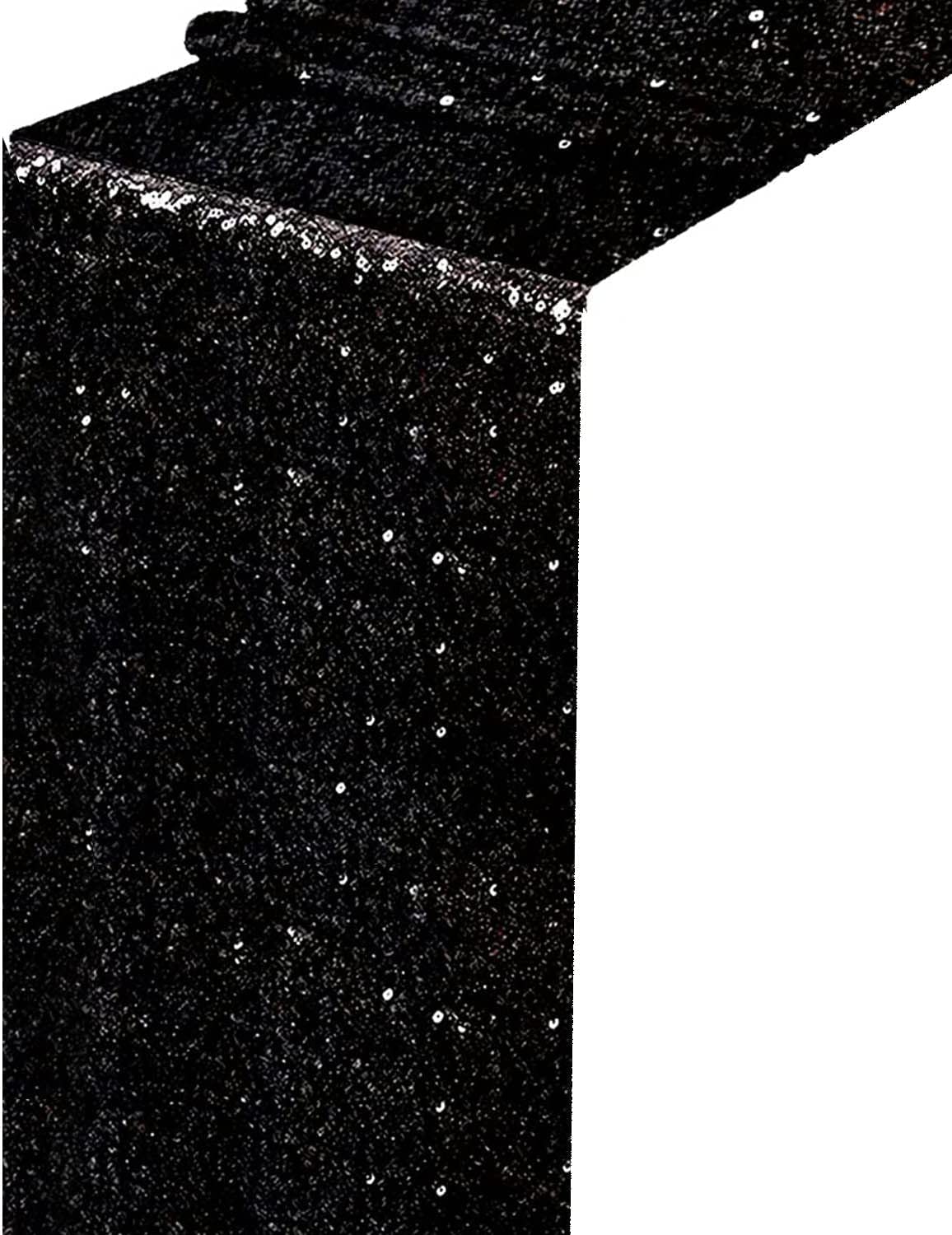 Fyledaee Black Sequin Table Runner 1Pack 12 X 108 Inch Long Table Runners,Glitter Shiny Fabric Runner For Round Rectangle Table