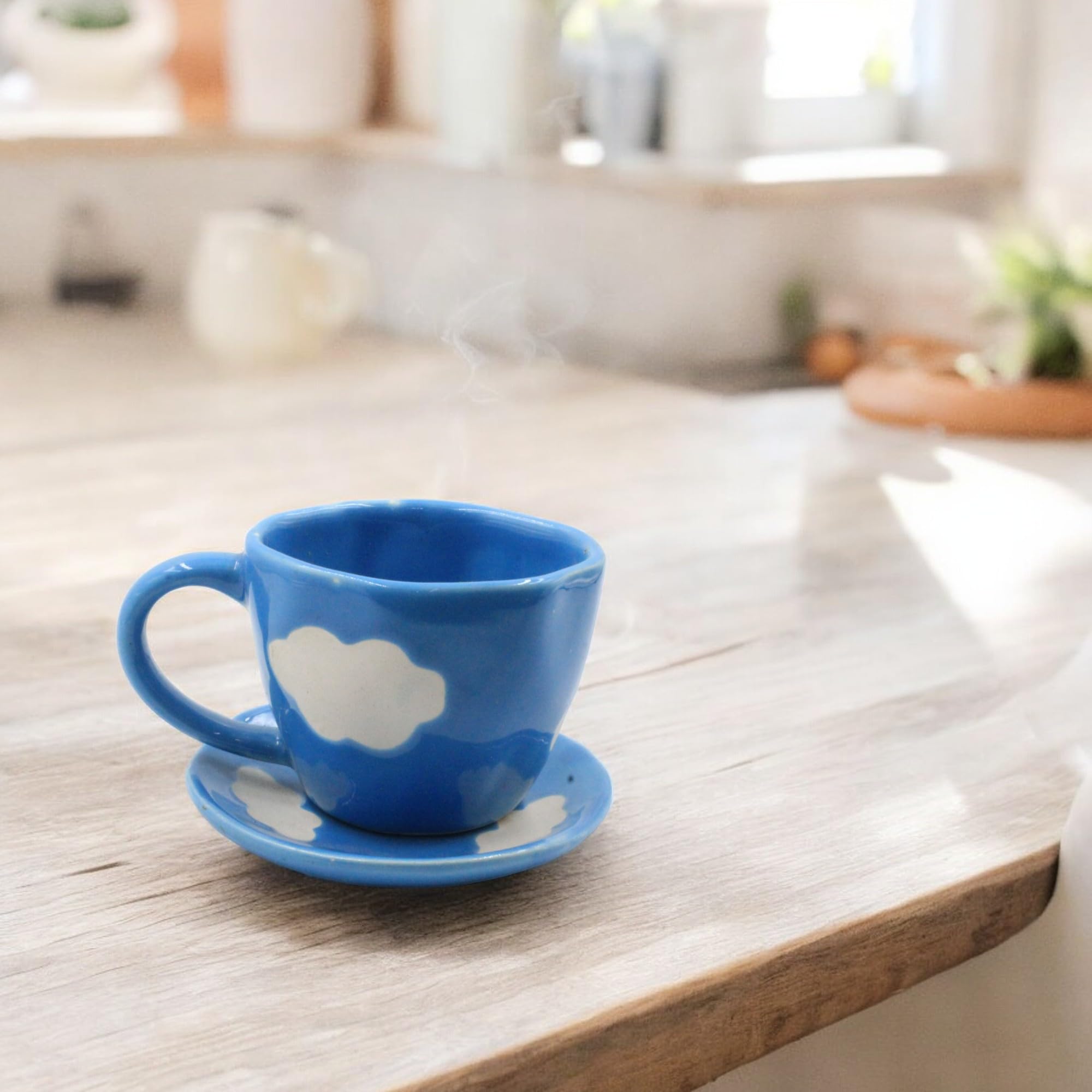 THE POTTERY MUSE Cloud Ceramic Milk & Coffee Mug  Blue, 300ml (10 oz)  Set of 1 | Perfect for Hot Beverages, Microwave and Dis