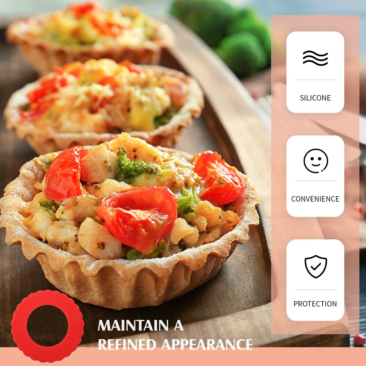 4 Pieces Mini Pie Crust Protector Silicone Pie Protector For 4.5-6 Inch Kitchen Pie Baking Cover For Kitchen Cooking Baking Tool