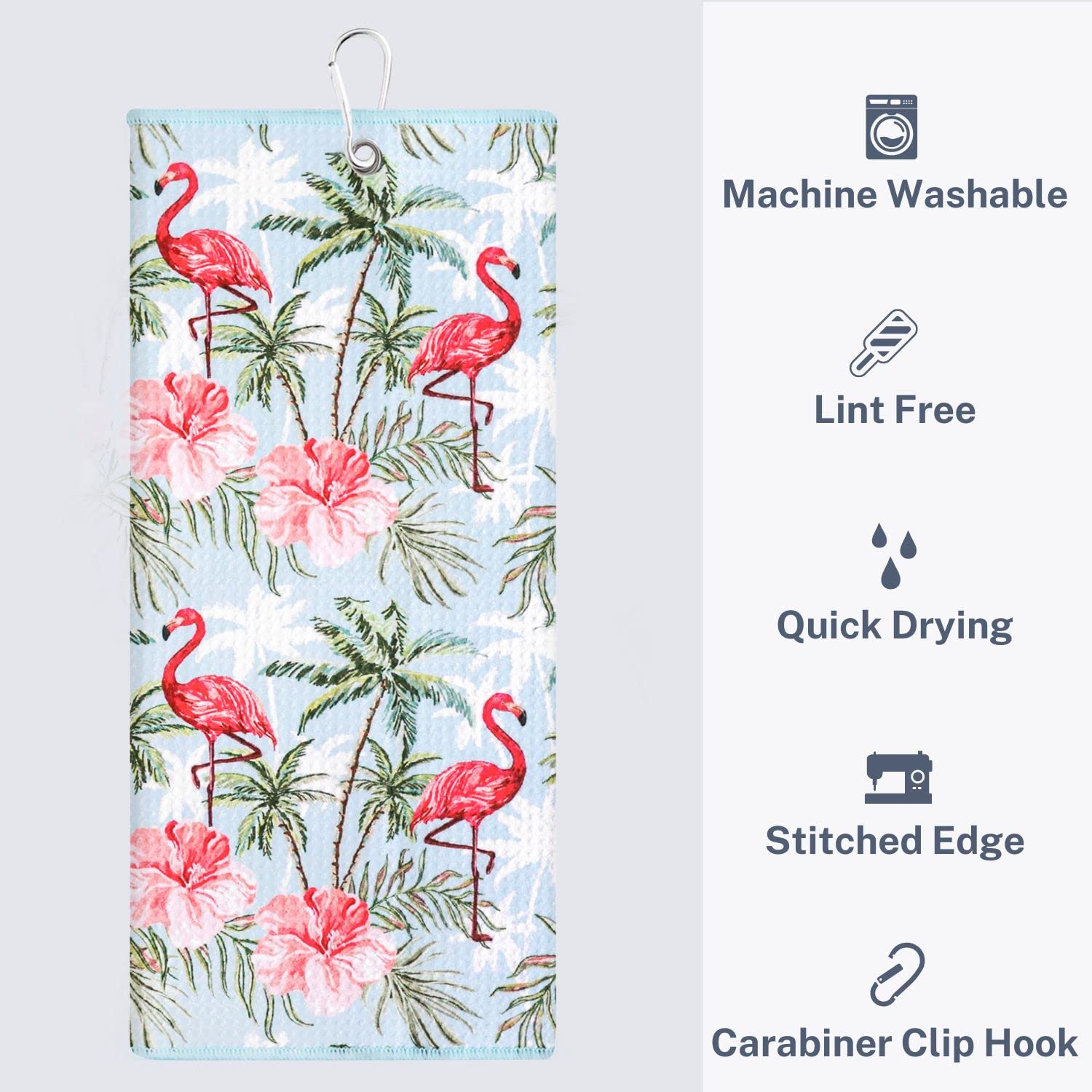 Flamingo Paradise Golf Towel with Clip for Women and Men  Microfiber Waffle and Ball Towels  Set of 2