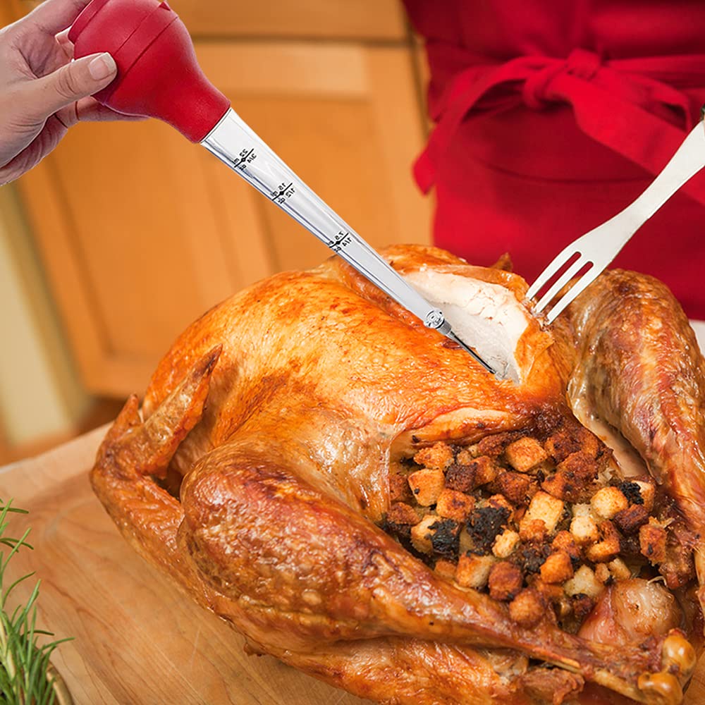 Turkey Baster Set Of 4, Food Grade Quality Turkey Baster : Silicone Oil Brush,Meat Marinade Injector And Cleaning Brush . Meat B
