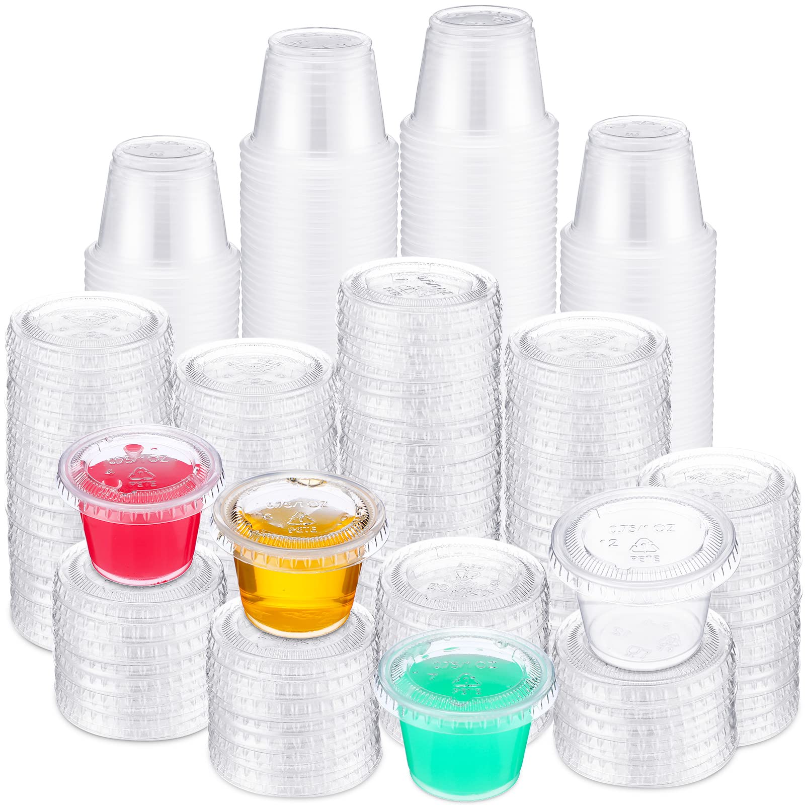 Macarrie 2000 Pieces 1 oz Containers with Lids 1 oz Portion Condiment Cups Disposable Souffle Cups Sauce Cup Salad Container Pla