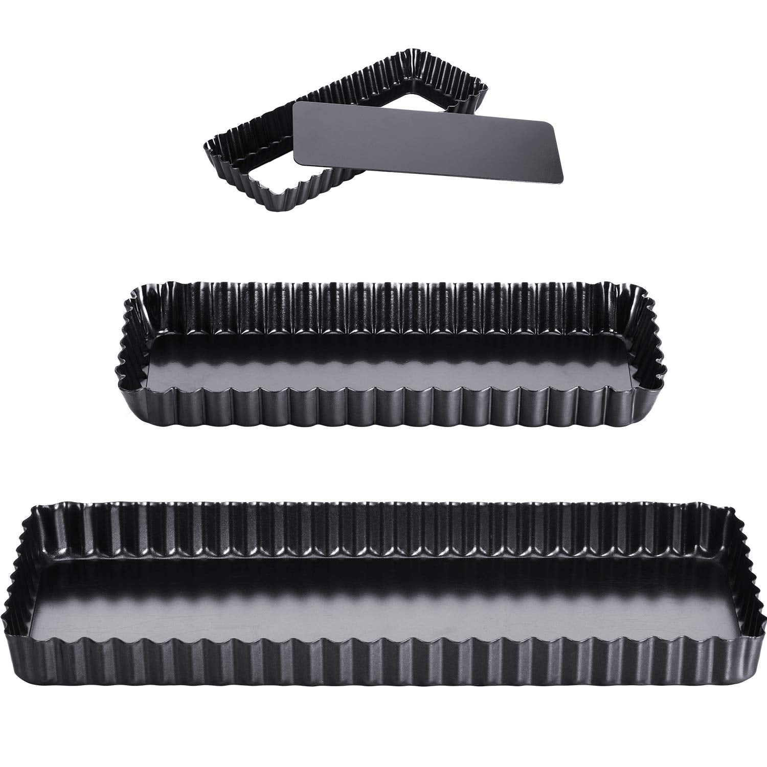 Boao 3 Pcs Rectangular Tart Pans 14/10/ 4 Inch Nonstick Quiche Pie Pan with Removable Bottom for Cakes Desserts
