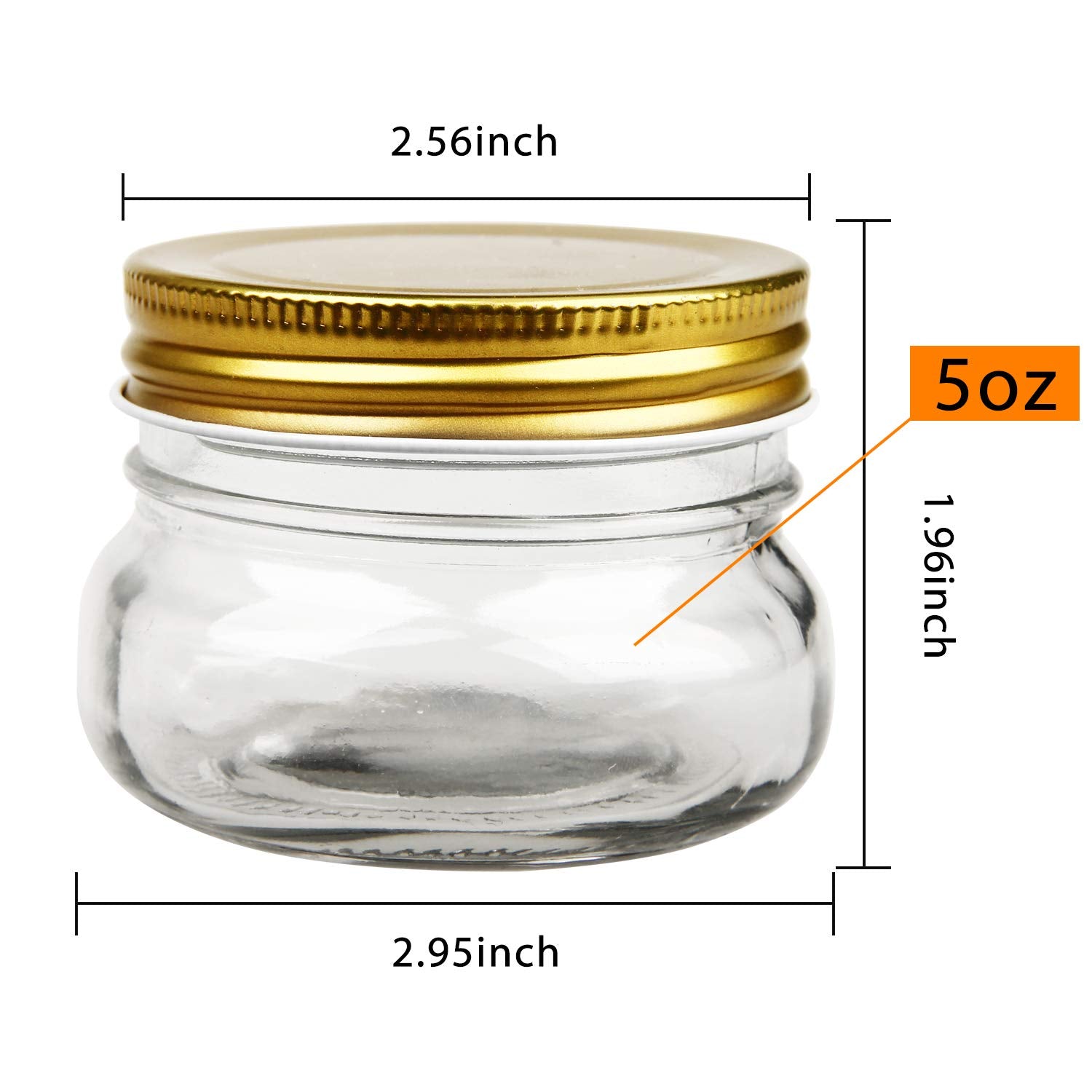 Encheng 5 Oz Wide Mouth Mason Jars,Clear Glass Jars With Lids(Golden),Small Spice Jars For Herb,Jelly,Jams,Wedding Favors,Shower