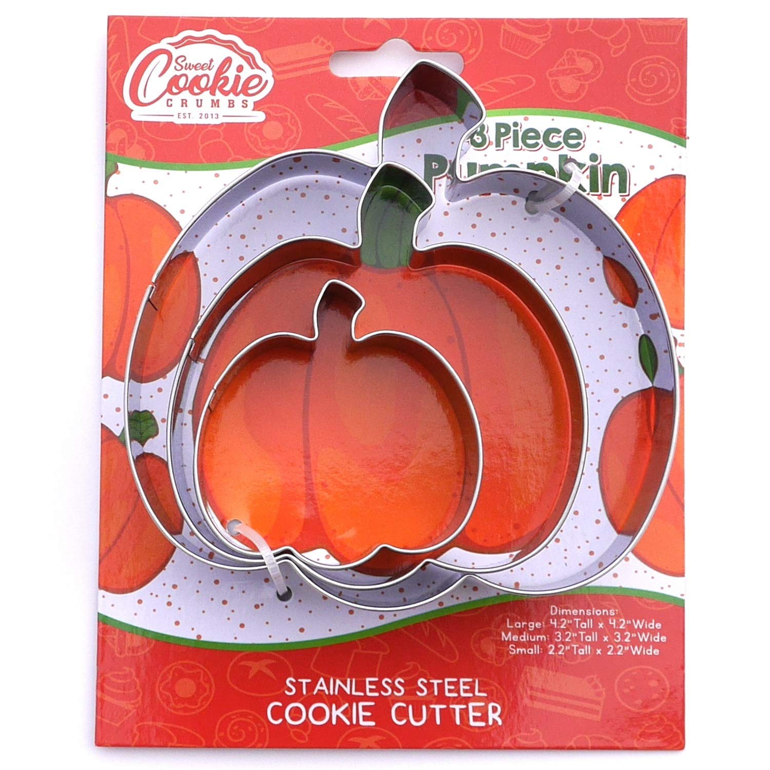 Pumpkin Cookie Cutter 3 Piece Set, Premium Food-Grade Stainless Steel, Dishwasher Safe