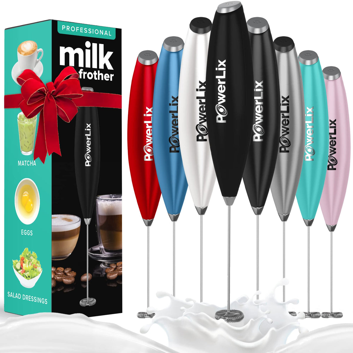 Powerlix Powerful Handheld Milk Frother 19000 Rpm Battery Operated Foam Maker Frother Wand For Coffee, Latte, Cappuccino, Hot Ch