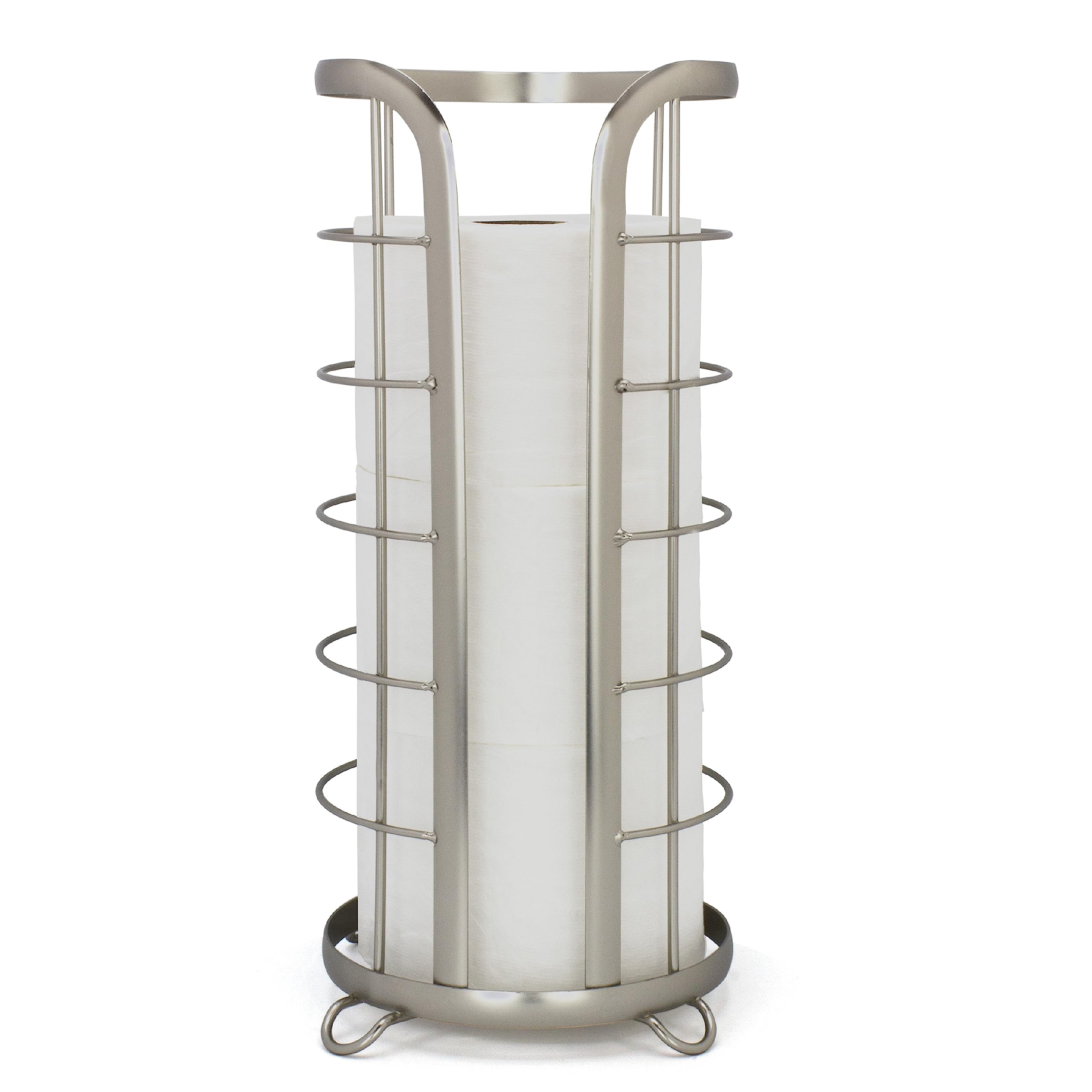 Brookstone, Nickel Toilet Paper Holder, Freestanding Bathroom Tissue Organizer, Minimalistic Storage Solution, Modern & Stylish