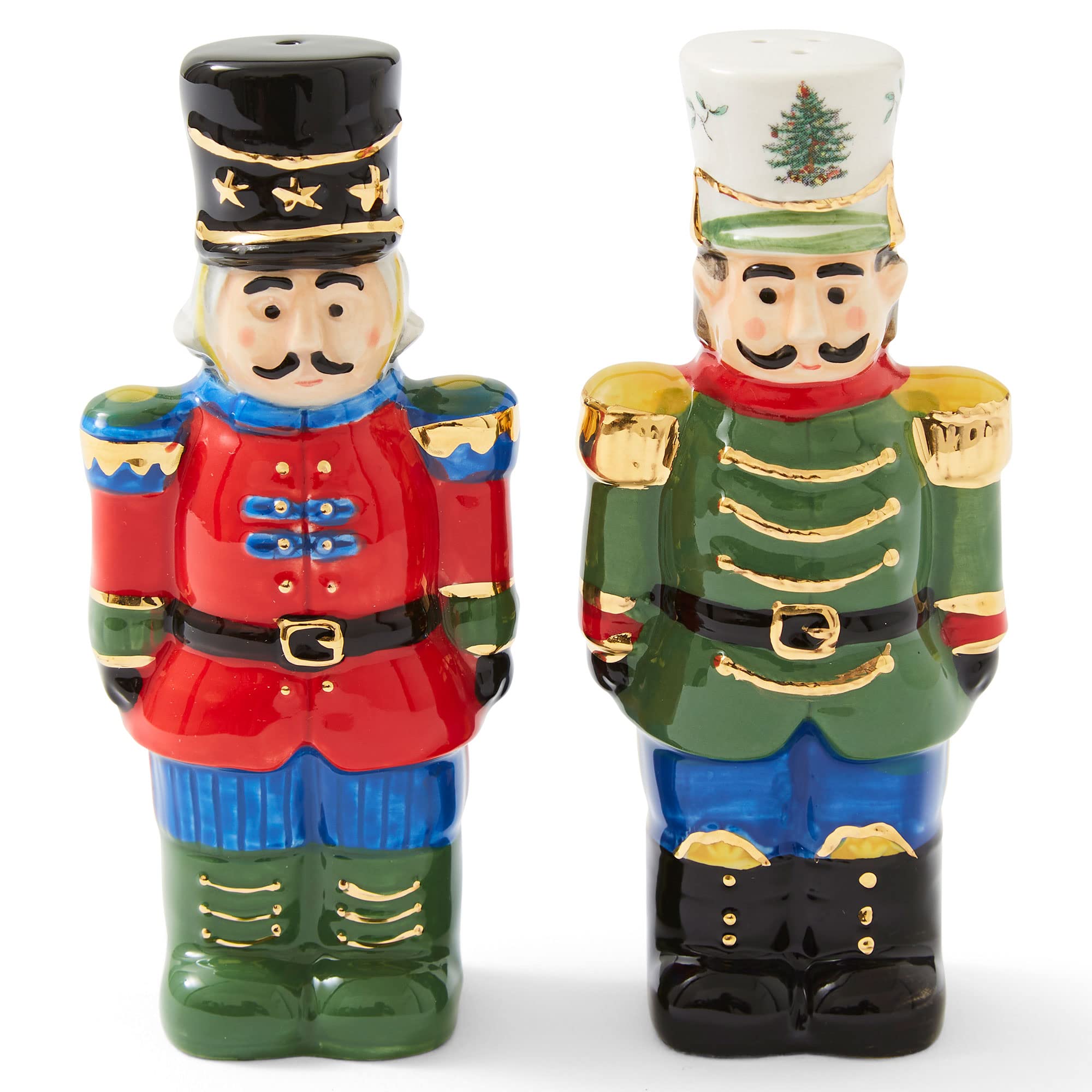 Spode Christmas Tree Collection Nutcracker Salt And Pepper Shaker Set, Green, Measures 4.5-Inches, Holiday Kitchen And Table Sha
