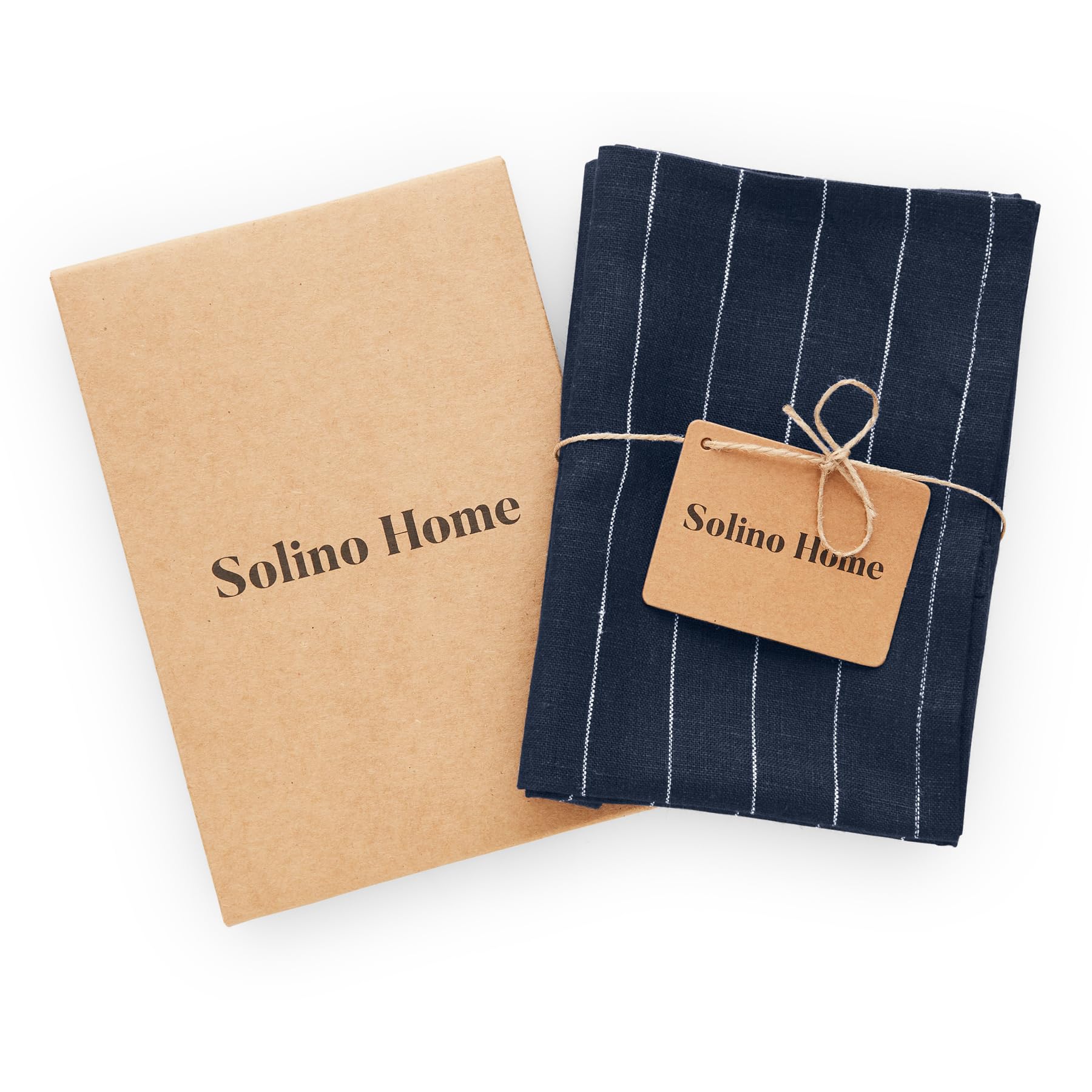Solino Home Linen Kitchen Towels Set Of 2 - Navy And White 17 X 26 Inch - 100% Pure Linen Pinstripe Kitchen/Tea Towels - Machine