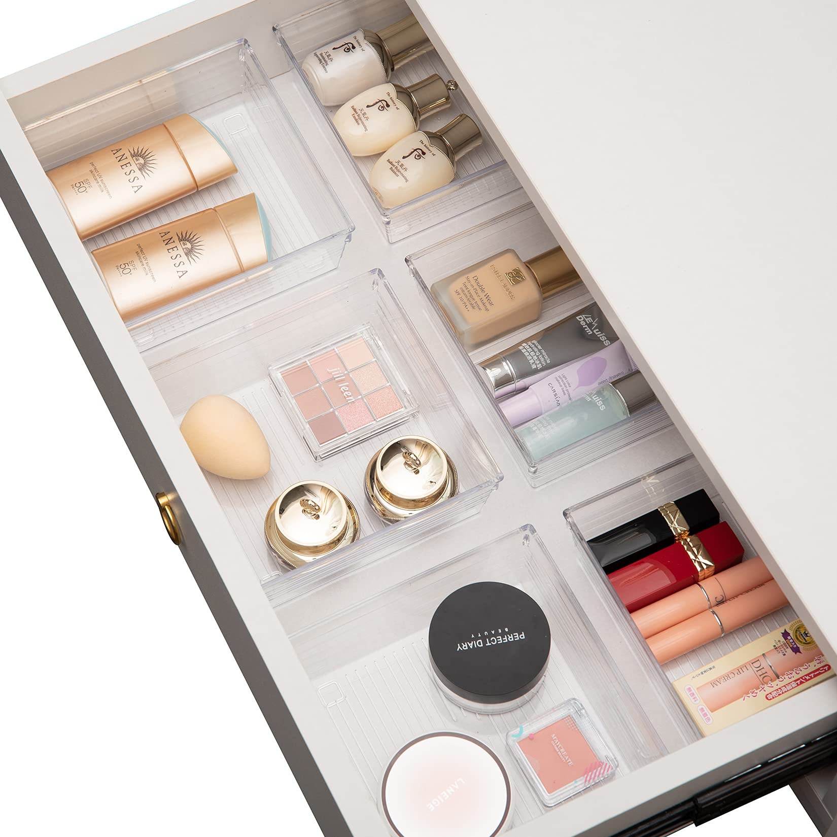 Backerysupply Clear Plastic Drawer Organizer Tray for Vanity Cabinet (6''  6''  2'',Set of 8),Storage Tray for Makeup, Kitchen U