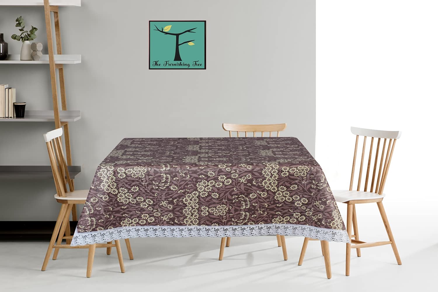 The Furnishing Tree Square Shaped WxL 72x72 Inch 8 Seater Table Cover Floral Pattern Beige, Waterproof PVC