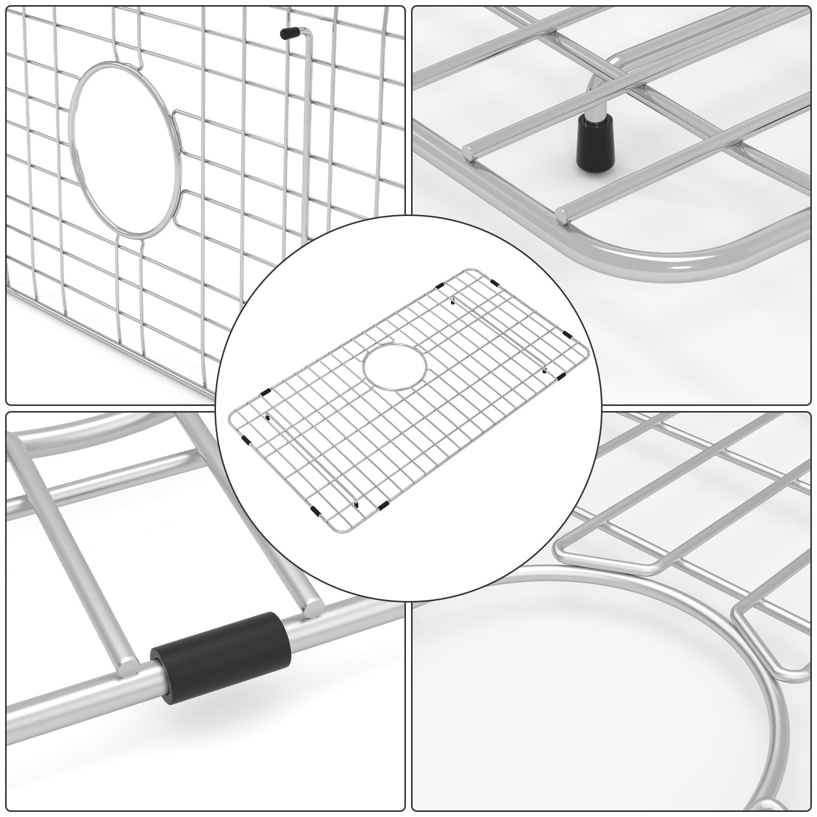 Stainless Steel Sink Grid And Protectors For Bottom Of Kitchen Sink, 26'' X 14'' With Rear Drain For Single Sink Bowl, For Sink