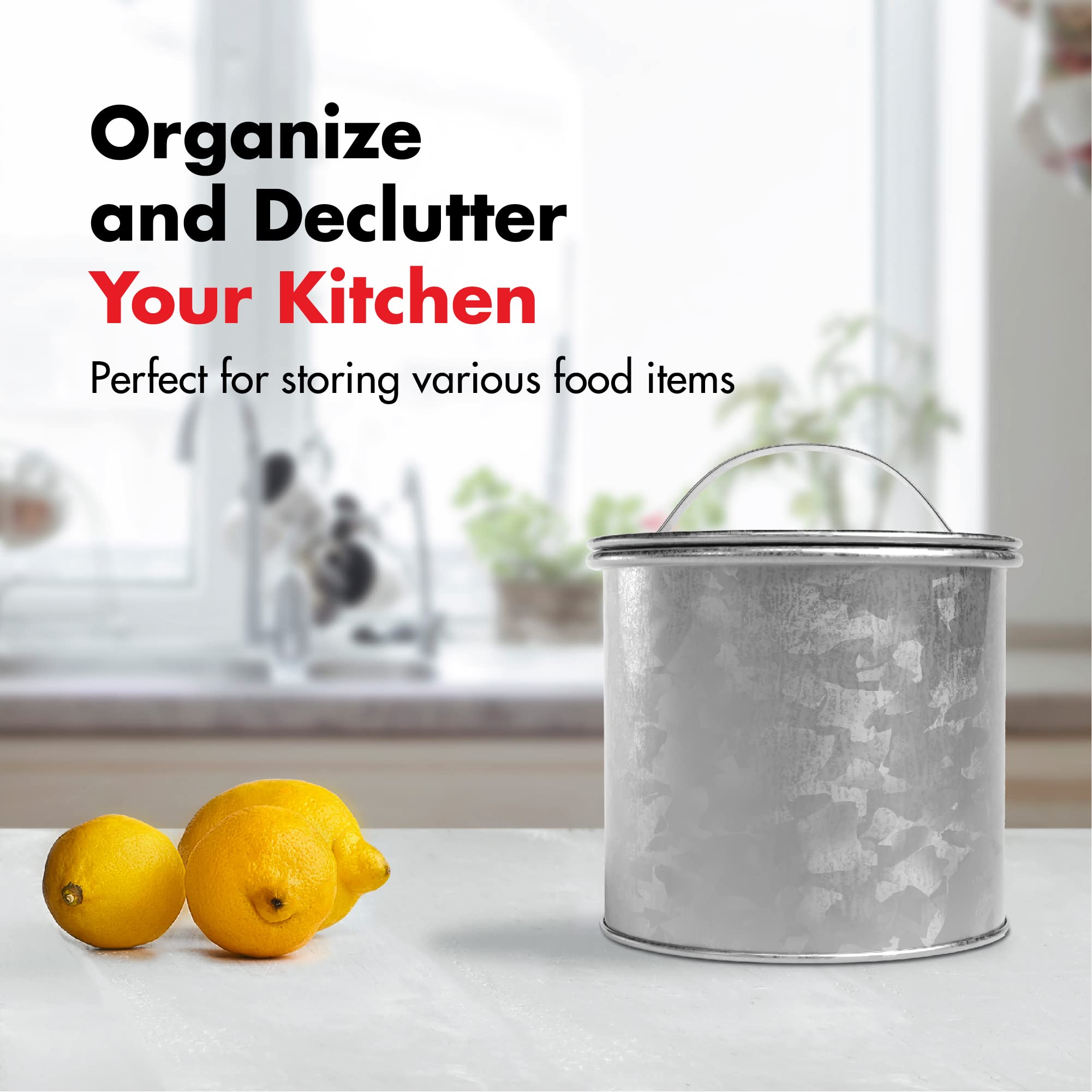 Amici Home Newport Galvanized Metal Canister | Dry Food Storage Container | Airtight Lid | 30 Ounce Capacity | Farmhouse D  Cor