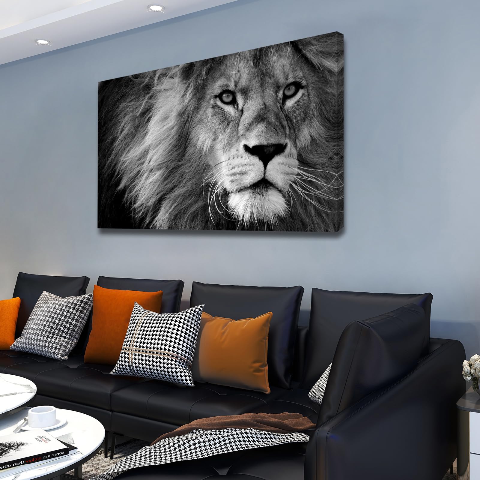 Baisuart D0169 Modern Giclee Canvas Prints Wall Art Stretched Artwork Black and White Lion Pictures to Photo Paintings on Canvas Wall Art for Bedroom Living Room Home Decorations Office Wall D?or