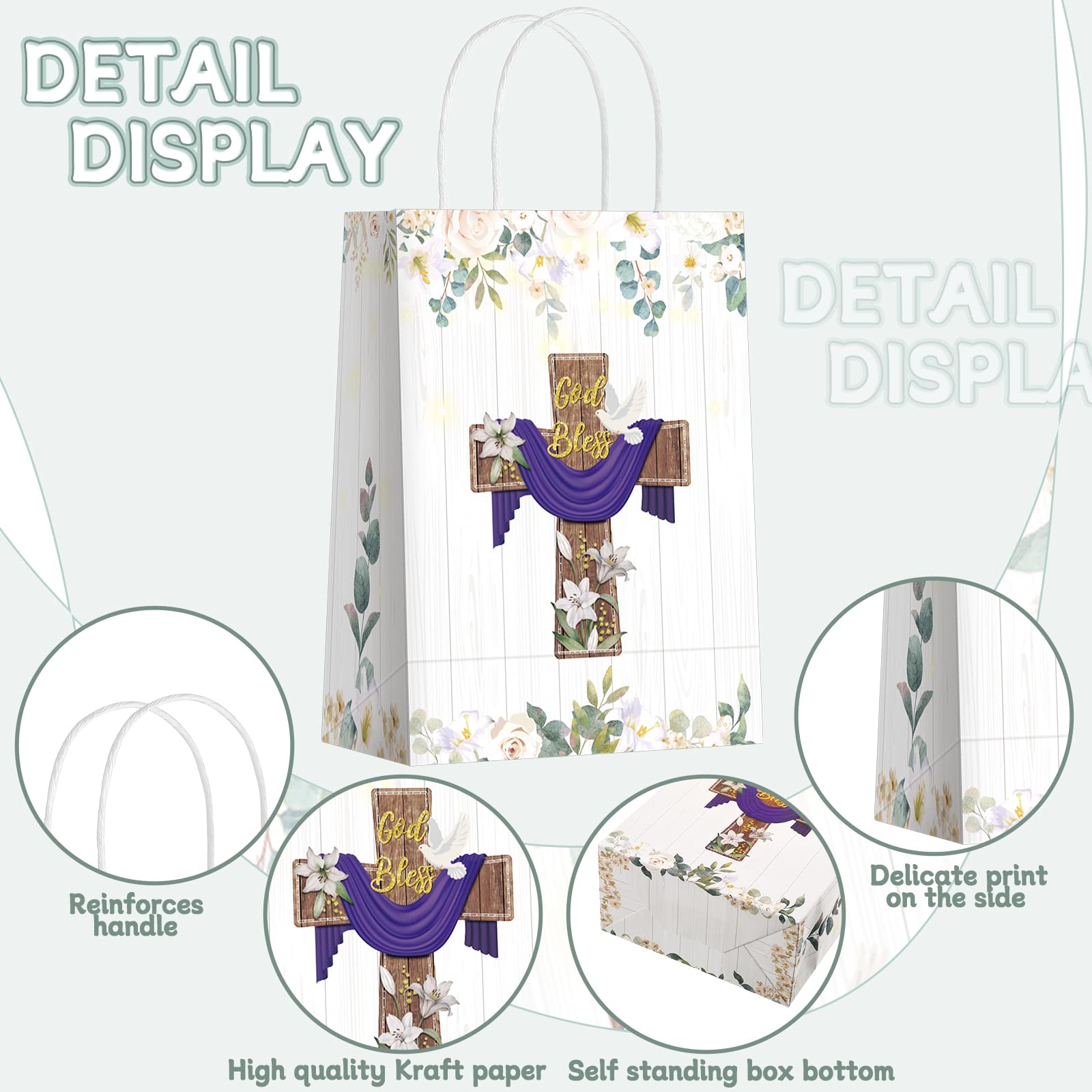 18 Pcs Baptism Gift Bags First Communion Gift Bags Religious Party Favor Bags God Bless Christianity Cross Paper Goodie Bags Bap