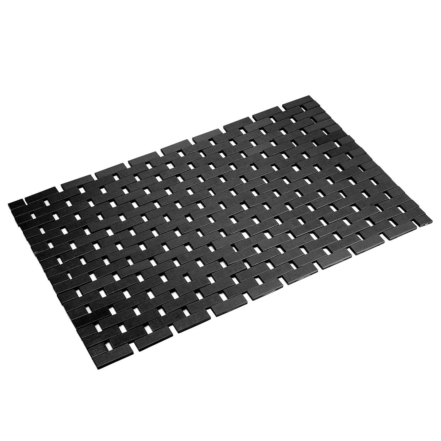 Bamboo Bath Mat Bathroom Rugs Floor Wood Shower Bathtub Waterproof Non Slip Accessories 16X24 Inch Easy To Clean,Black,1 Pc