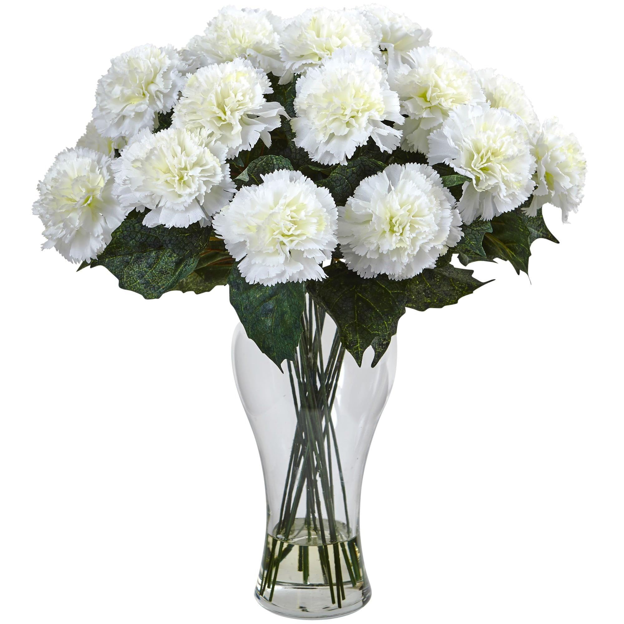 Nearly Natural 18in. Carnation Vase Silk Arrangements Cream Pink, 6.75 x 22.5 x 6.75