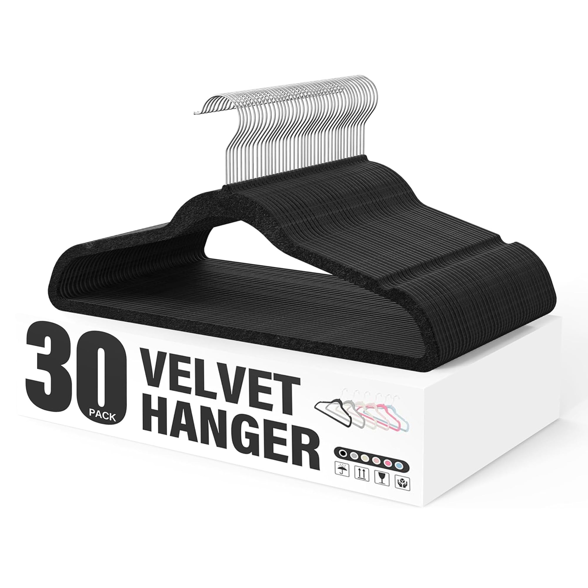 Yssoa Velvet Hangers 30 Pack, Non-Slip Flocked Felt Hangers With Shoulder Notches, Heavy Duty Space Saving Hangers For Coats, Pa