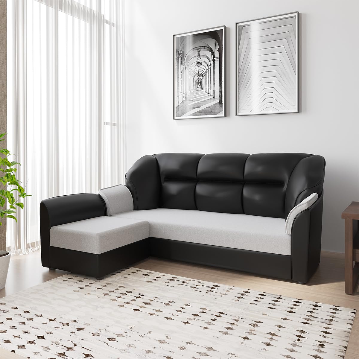 Westido Cyrus Leatherette 4 Seater Sofa (Finish Color  Black Grey, Diy(DoItYourself)) | 1 Year Warranty