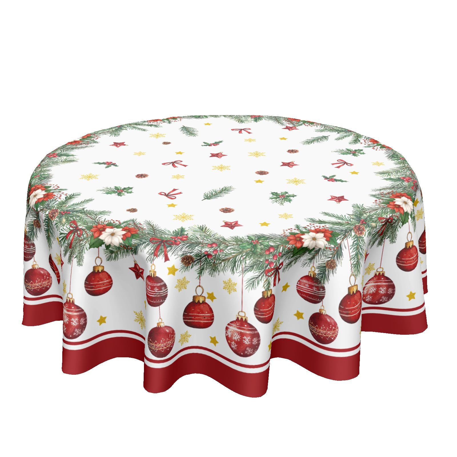 ABSOP Christmas Round Tablecloth 60 Inch Xmas Bells and Snowflake Pattern Table Cloth Circle Winter Holiday Table Cover Washable