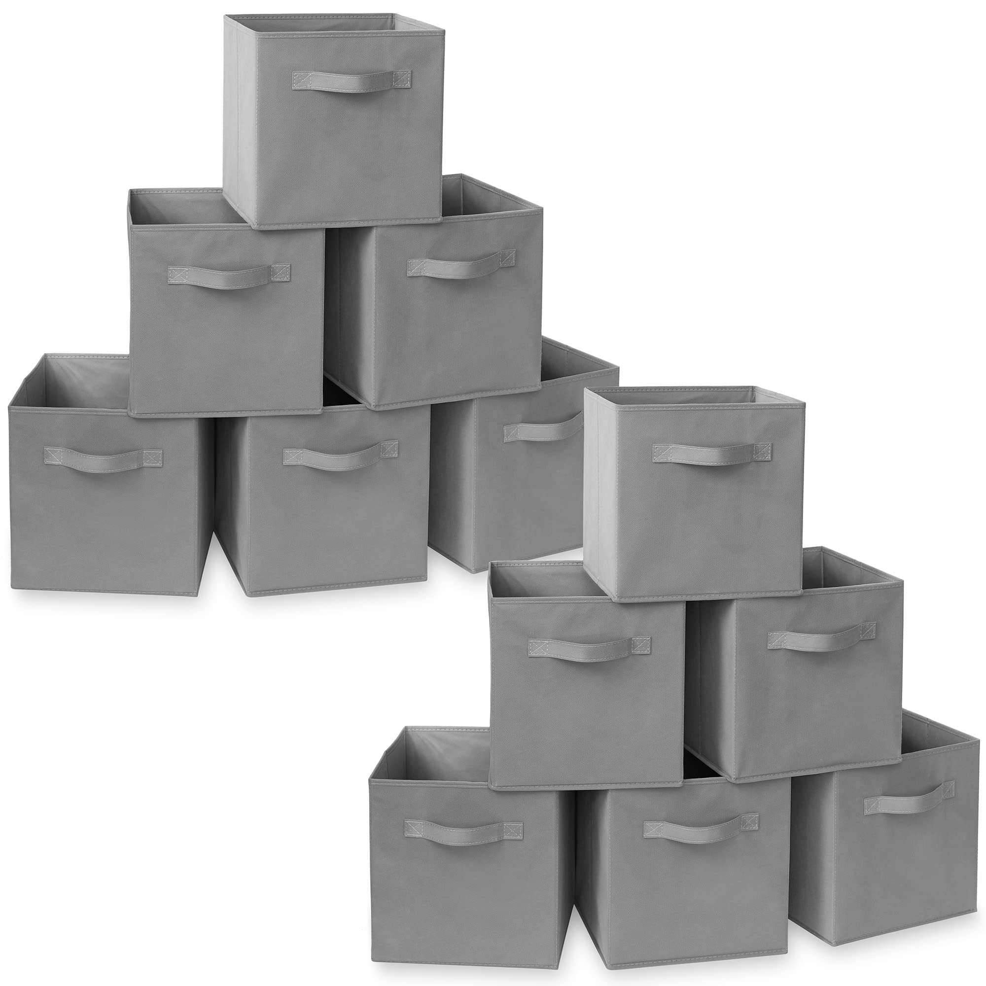 Casafield Set Of 12 Collapsible Fabric Cube Storage Bins, Gray - 11'' Foldable Cloth Baskets For Shelves, Cubby Organizers & Mor