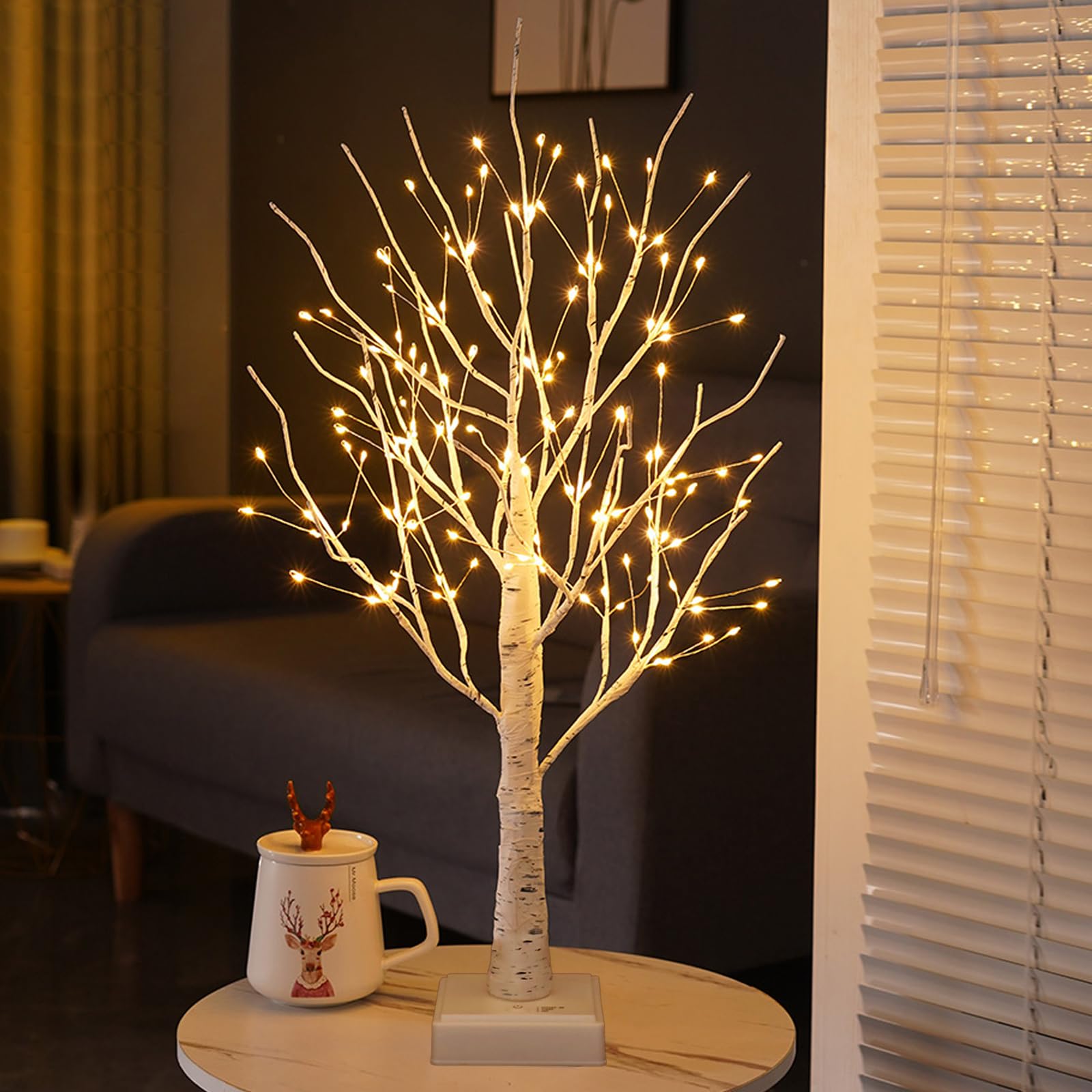AOLTNRC Lighted Trees for Indoor Decor with Timer, Small Christmas Tree with 144 LED Lights, 2FT White Light up Birch Tree Table