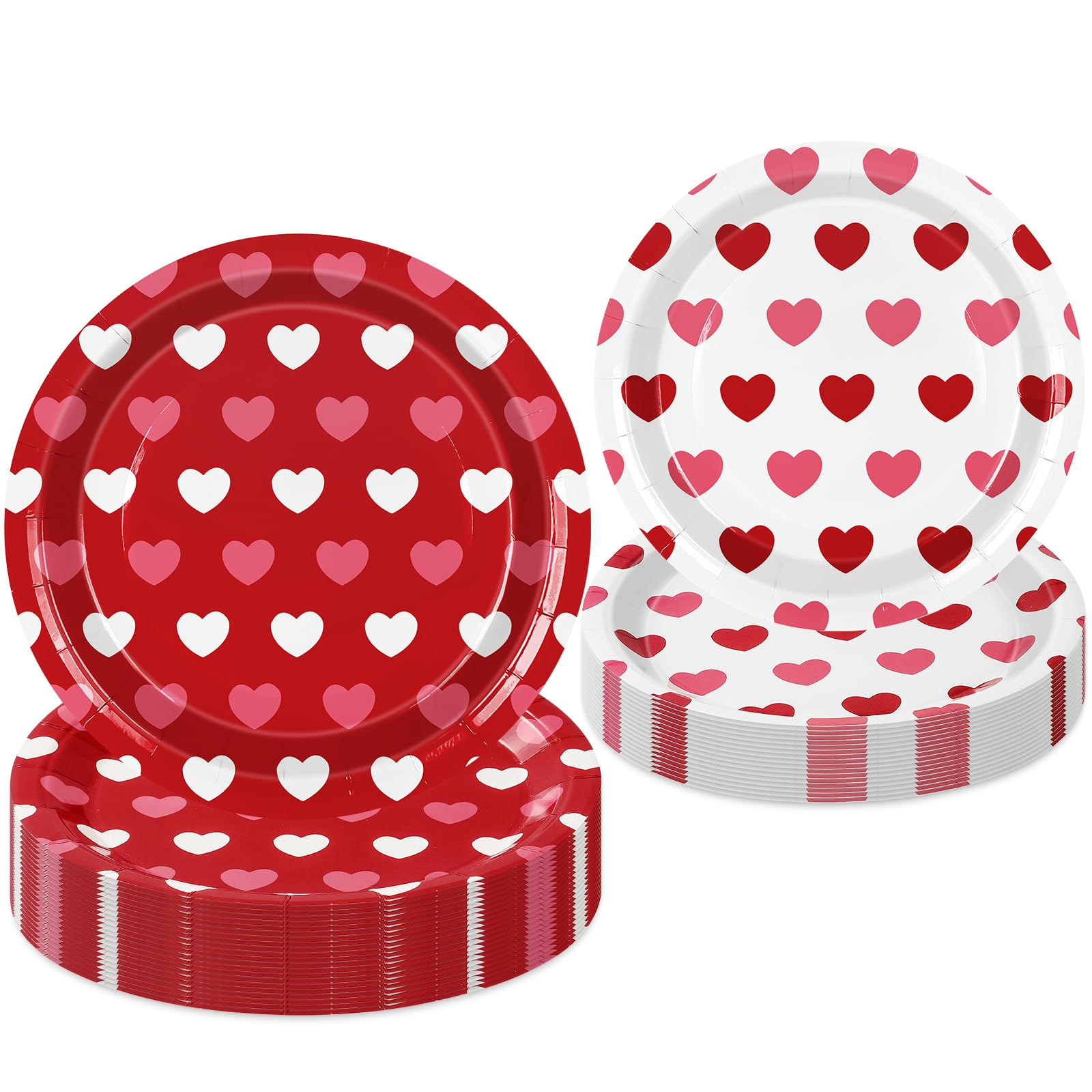 Jarthenaamcs 50Pcs Valentine'S Day Paper Plates Love Heart Disposable Plates 7 & 9 Inch Red White Tableware Plates Set For Weddi