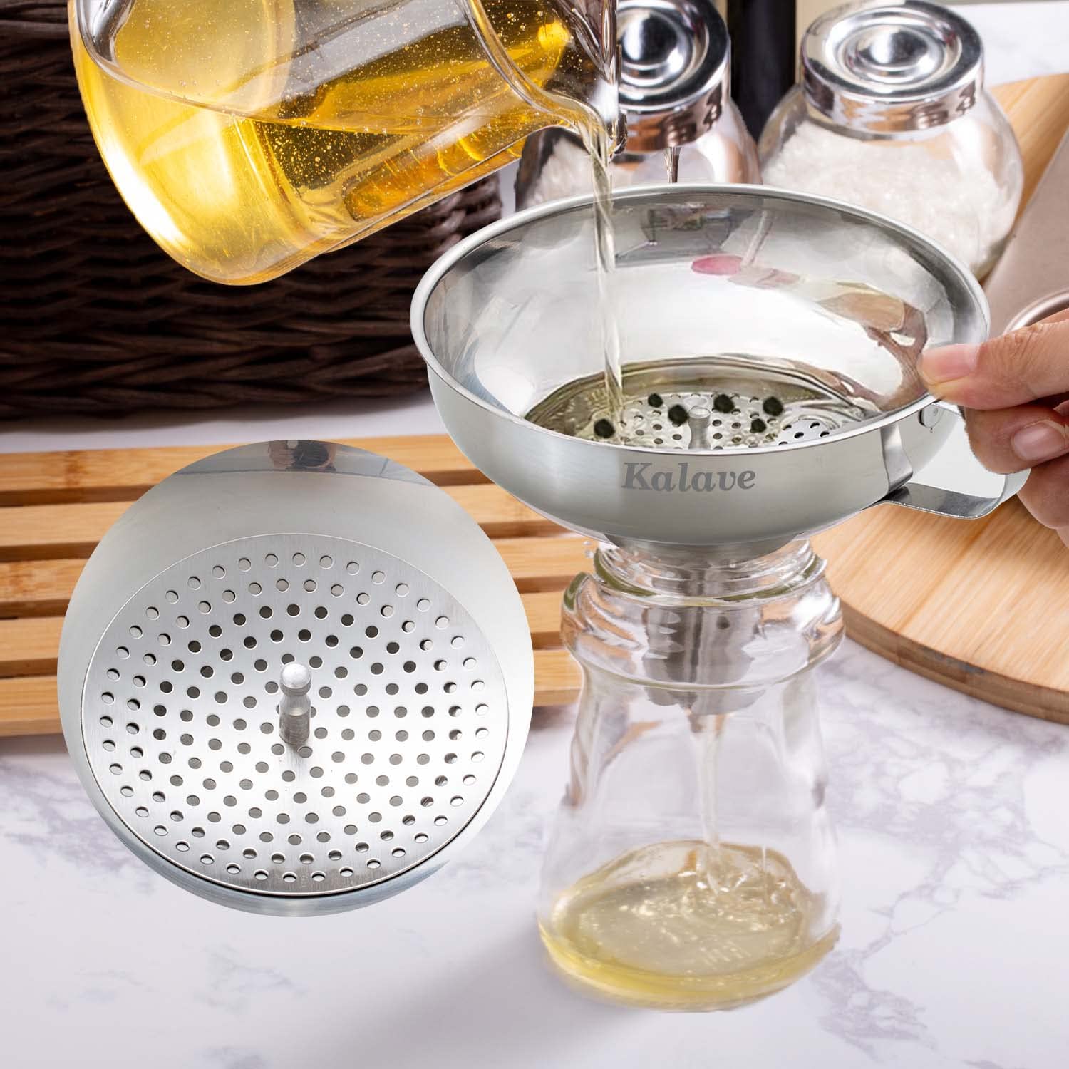 Kalave Canning Funnel, Food Grade Stainless Steel Canning Funnels With Strainer, Wide Mouth Funnels For Kitchen Use, Canning Sup