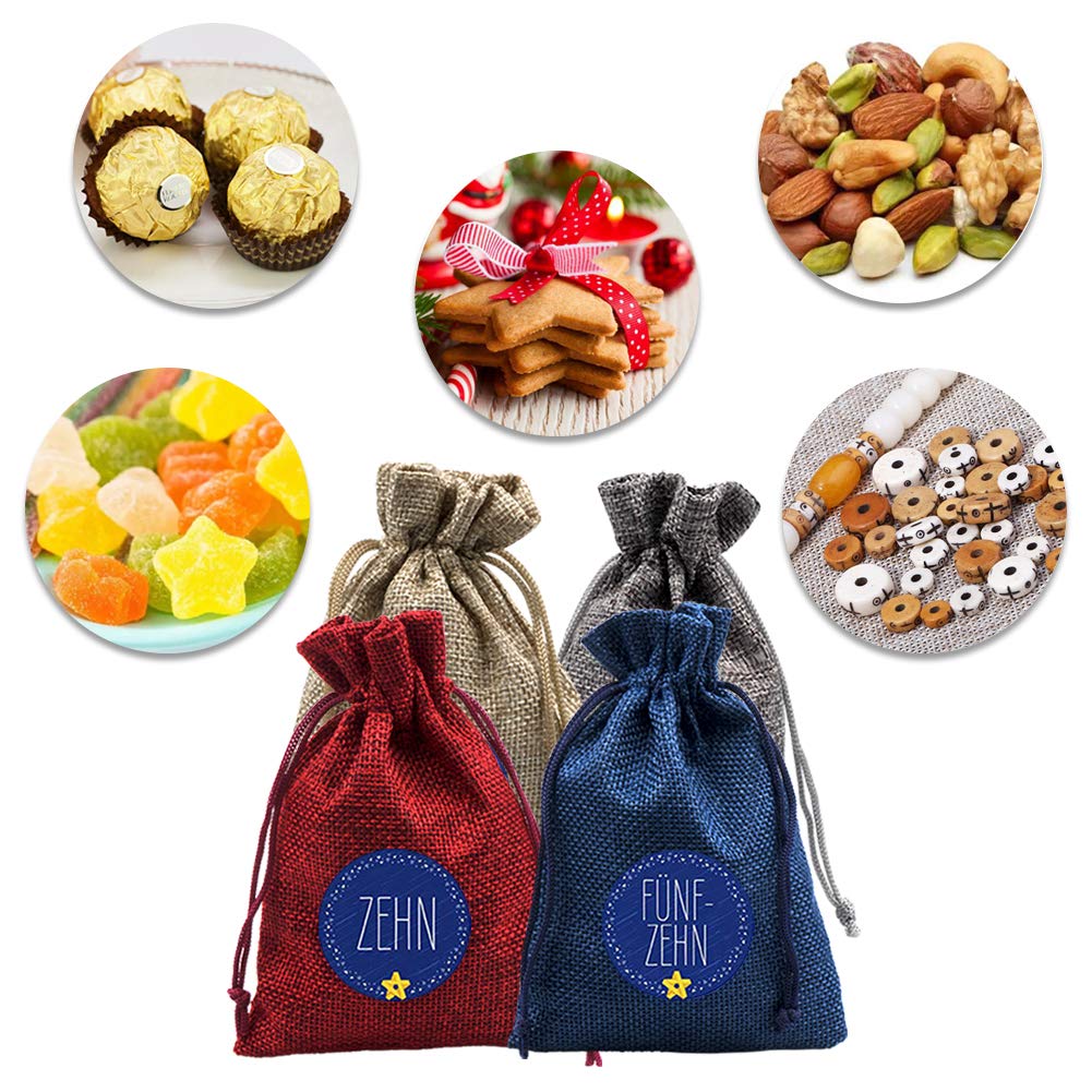 NABLUE Christmas Advent Calendar 2020,24 Days Countdown Calendar Christmas Advent Gift Bags with 24 Number Stickers DIY Xmas Cou