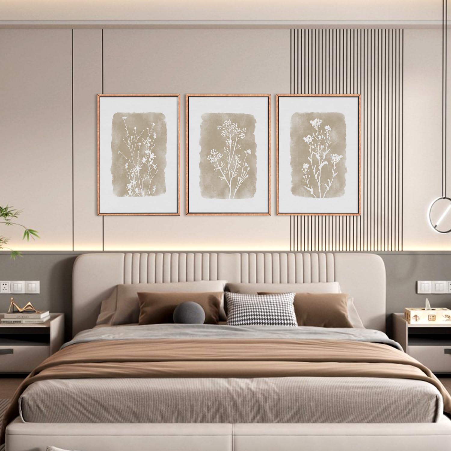Chditb Botanical Farmhouse Wall Art Set, Framed Boho Plant Wall Decor, Neutral Minimalist Floral Wall Painting, Rustic Wildflowe