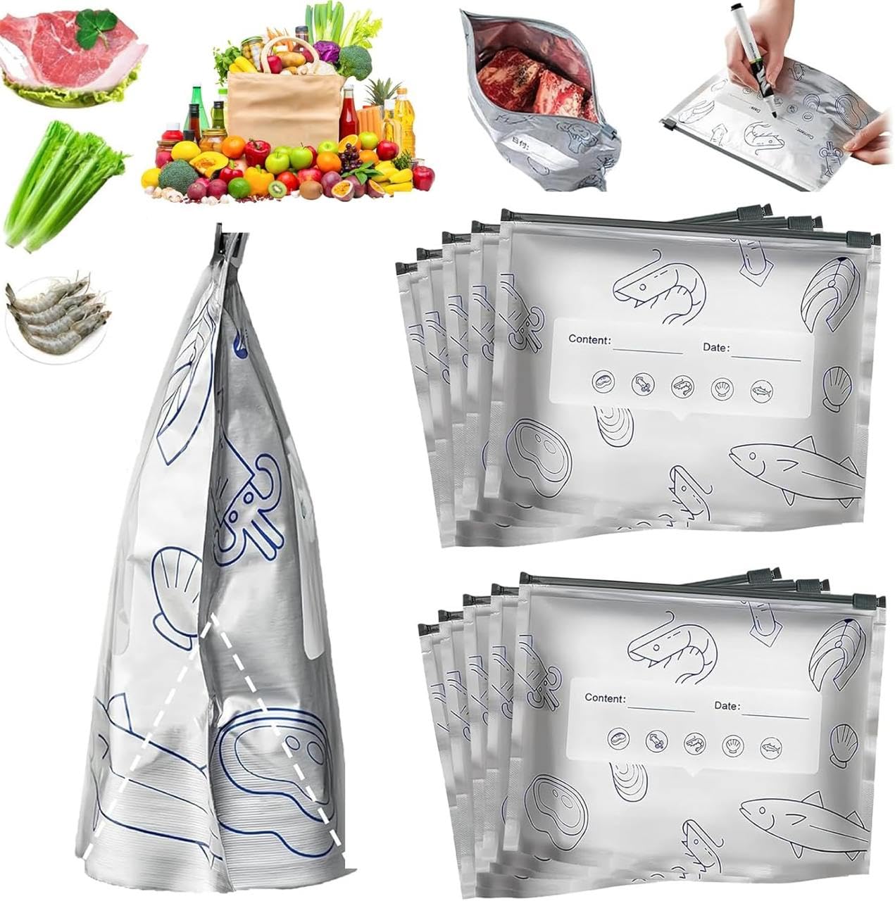 Dzope Reusable Resealable Aluminum Foil Ziplock Bags (10 Pieces) | Airtight Leakproof Food Storage Pouches For Snacks, Spices, D