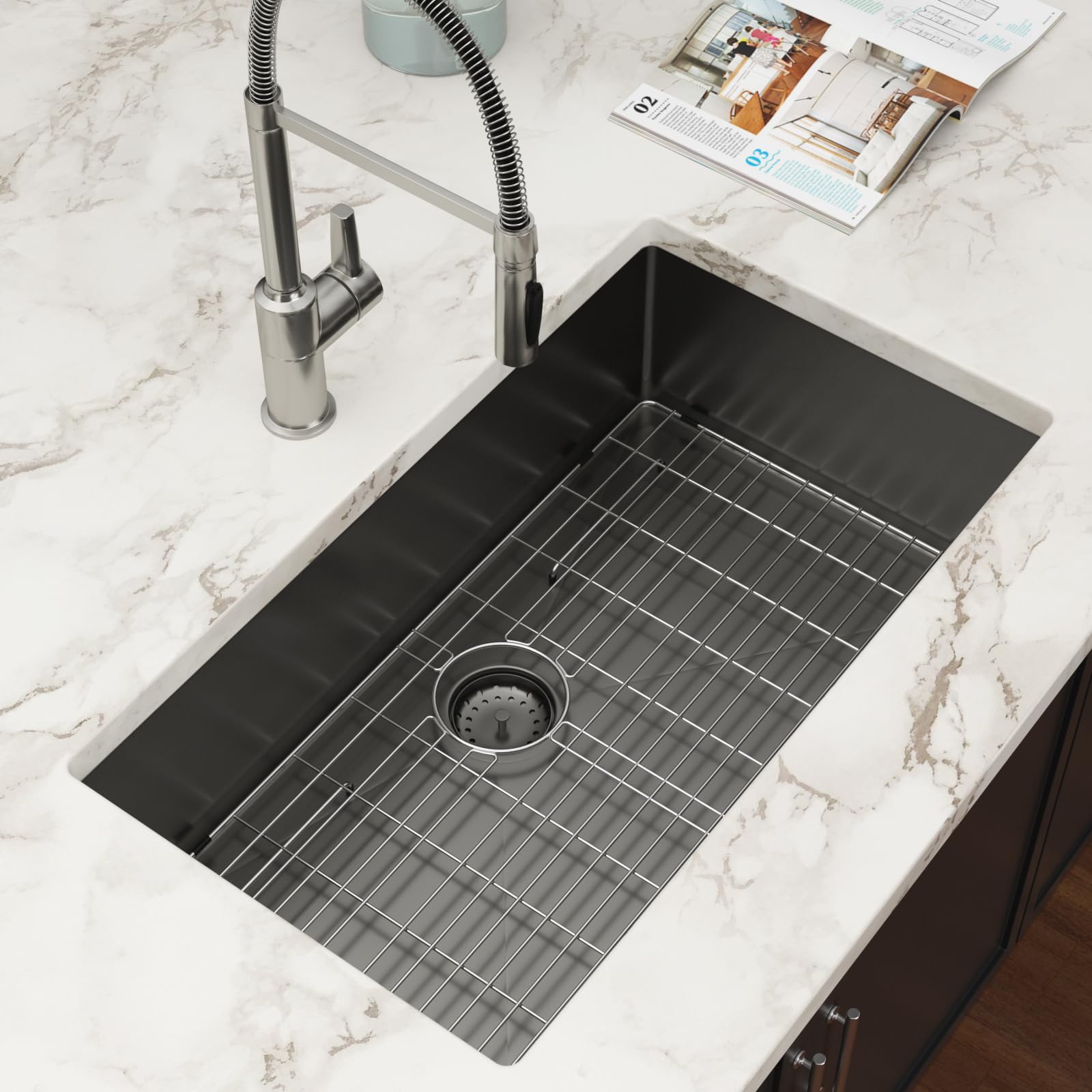 Couoko Black Kitchen Sink 32 Inch Undermount Kitchen Sinks Gunmetal Black Stainless Steel Single Bowl 16 Gauge Handmade Sink 32'