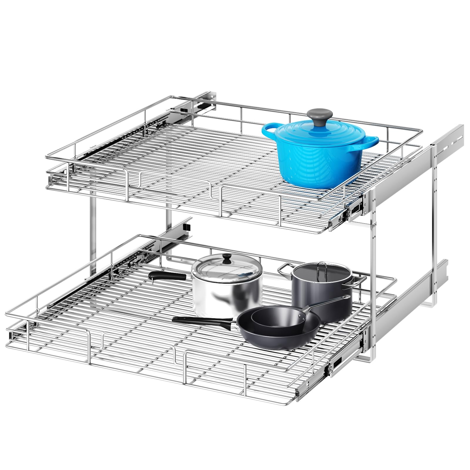 MODCART 2 Tier Individual Pull Out Cabinet Organizer 25 W x 21 D, Heavy Duty Cabinet Pull Out Shelves, Slide Out Drawers Organiz