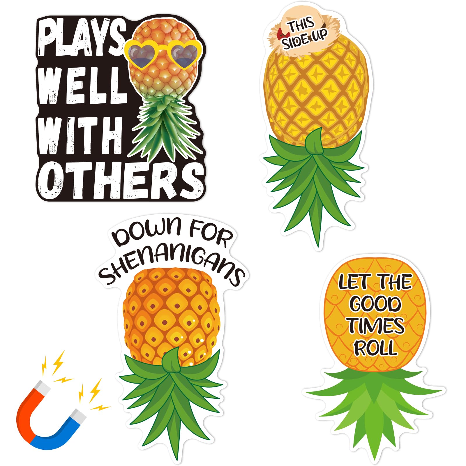 4 Pcs Upside Down Pineapple Magnet - Pineapple Decor Magnetic Stickers for Cruise Doors, Cabin,Refrigerators, and Cars